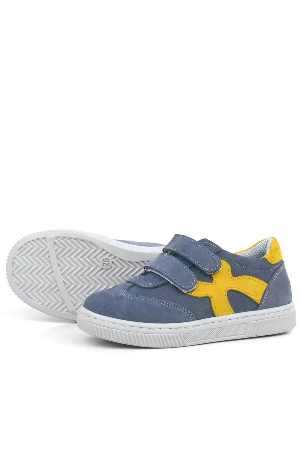 Rakerplus Hakiki Deri Gri Sarı Cırtlı Çocuk Spor Ayakkabı