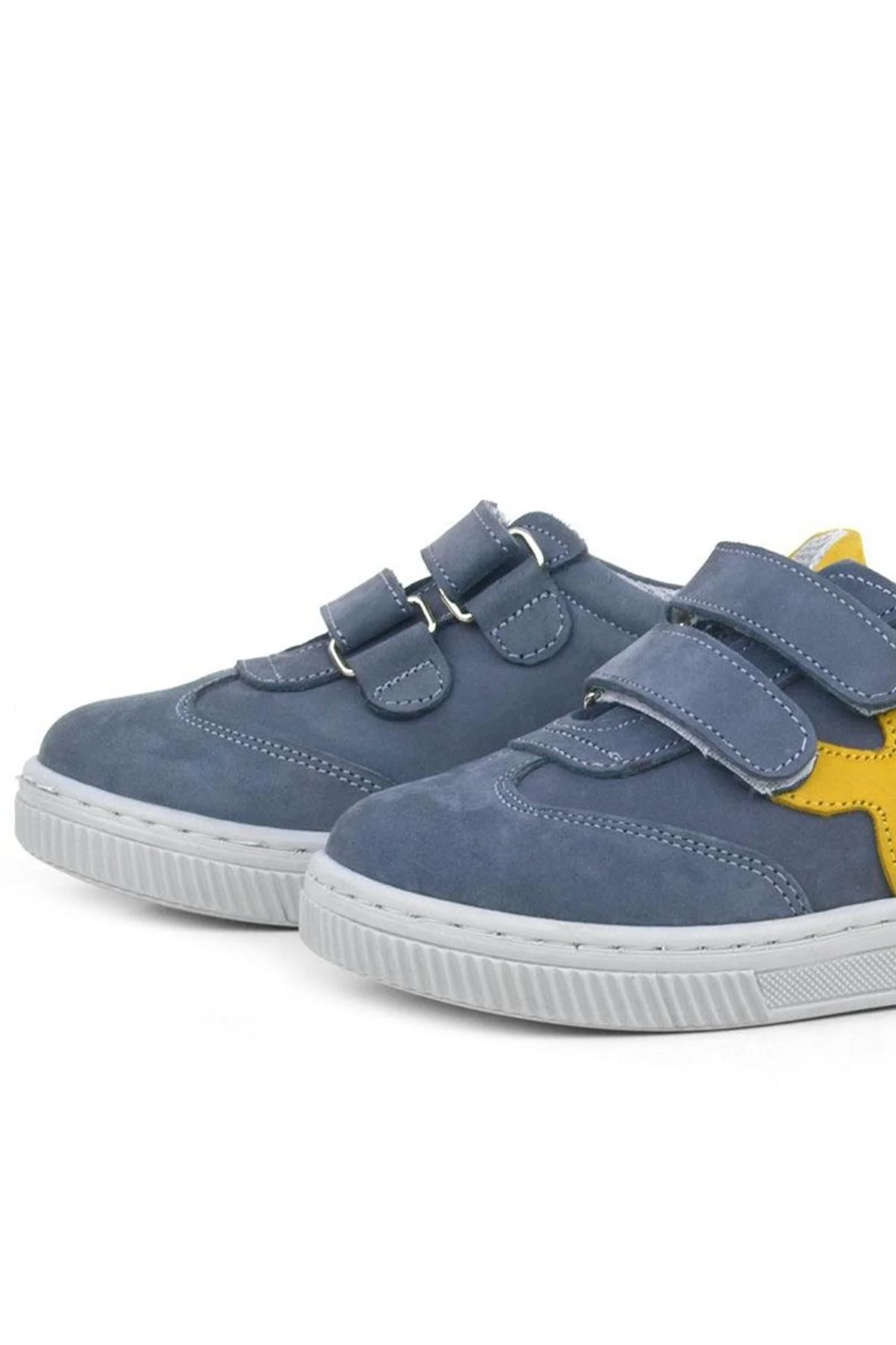 Rakerplus Hakiki Deri Gri Sarı Cırtlı Çocuk Spor Ayakkabı