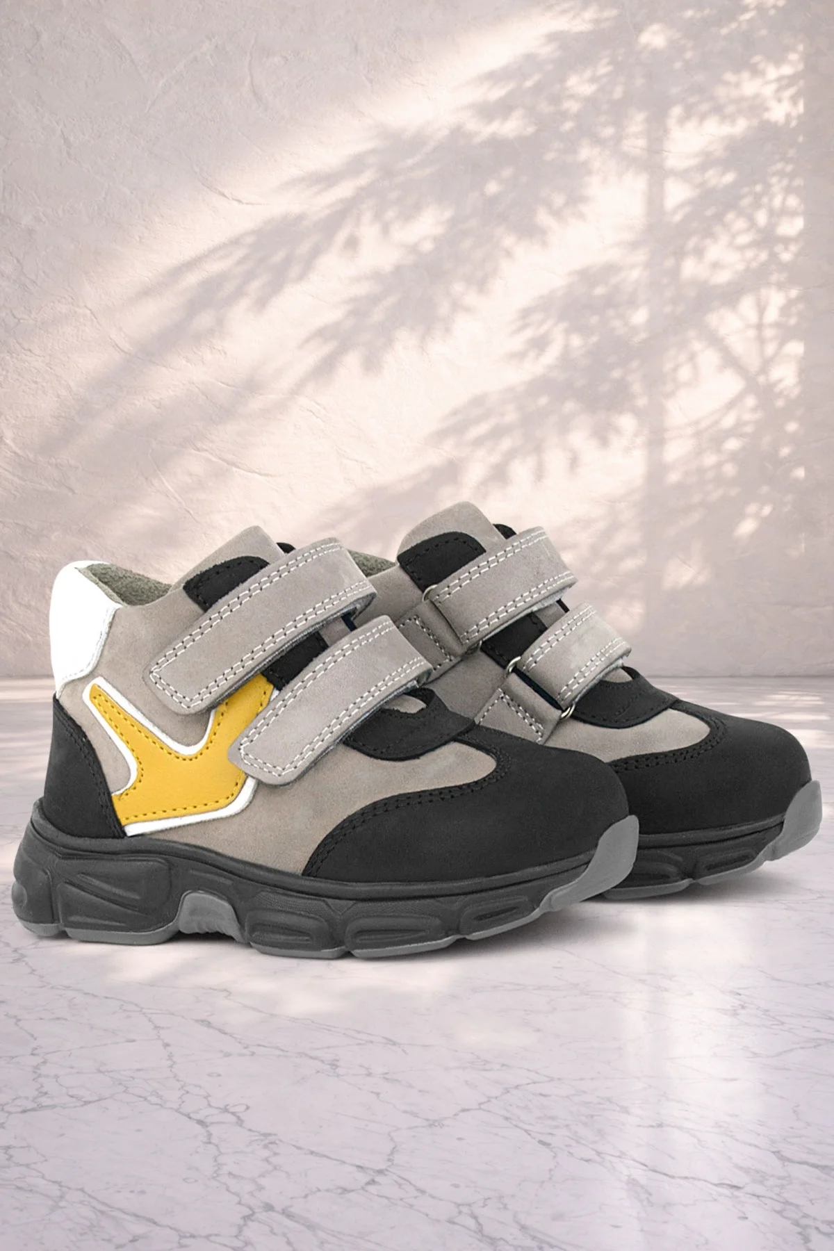 Rakerplus Hakiki Deri Gri Siyah Bebek Spor Bot Ayakkabı