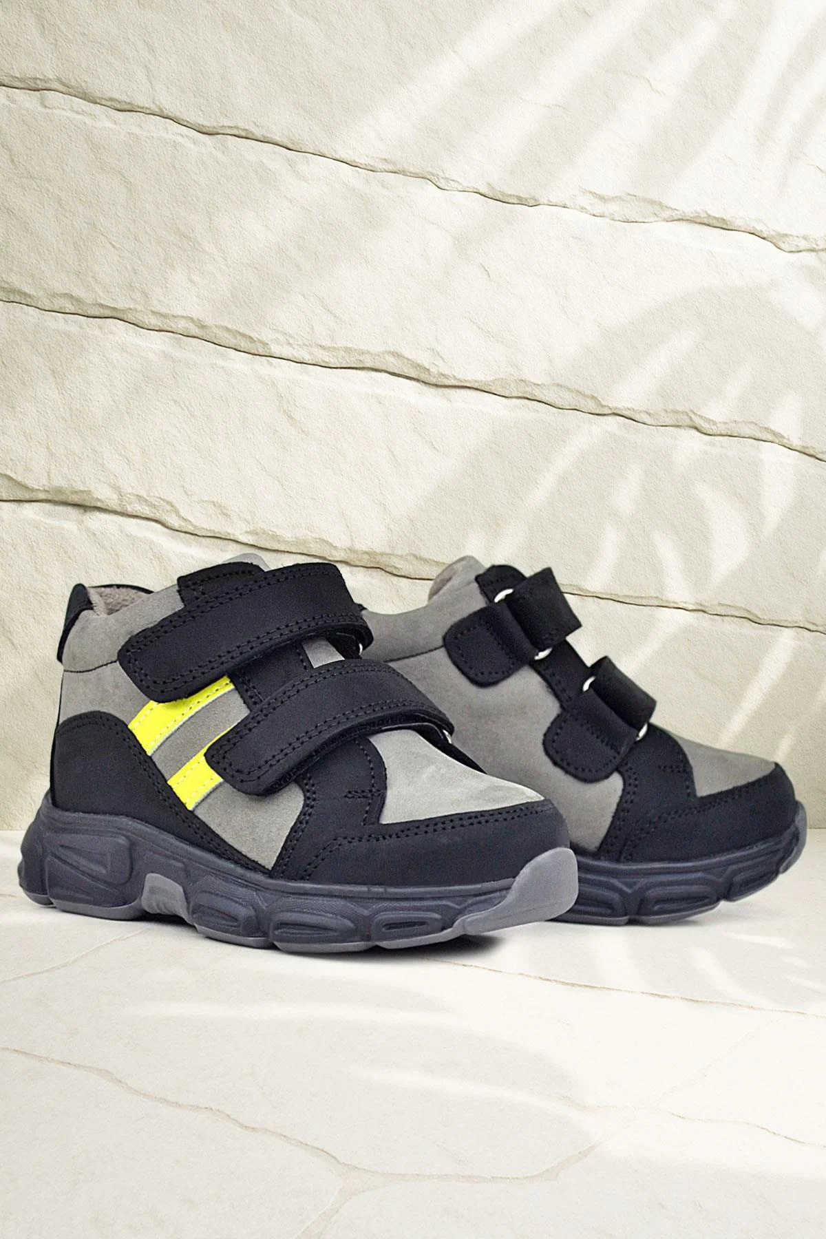 Rakerplus Hakiki Deri Gri Siyah Bebek Spor Bot Ayakkabı