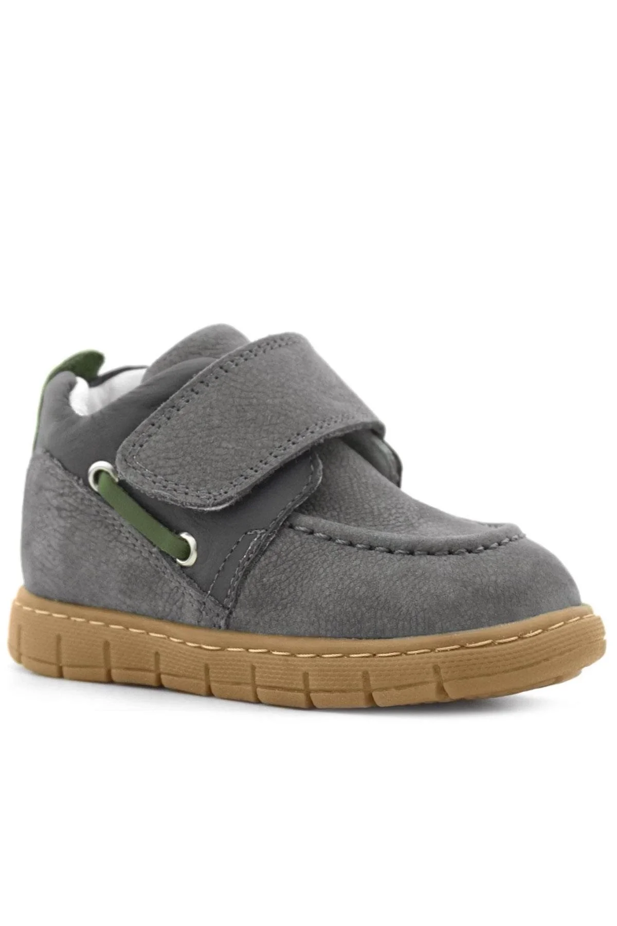 Rakerplus Hakiki Deri Gri Yeşil Cırt Cırtlı Bebek Bot