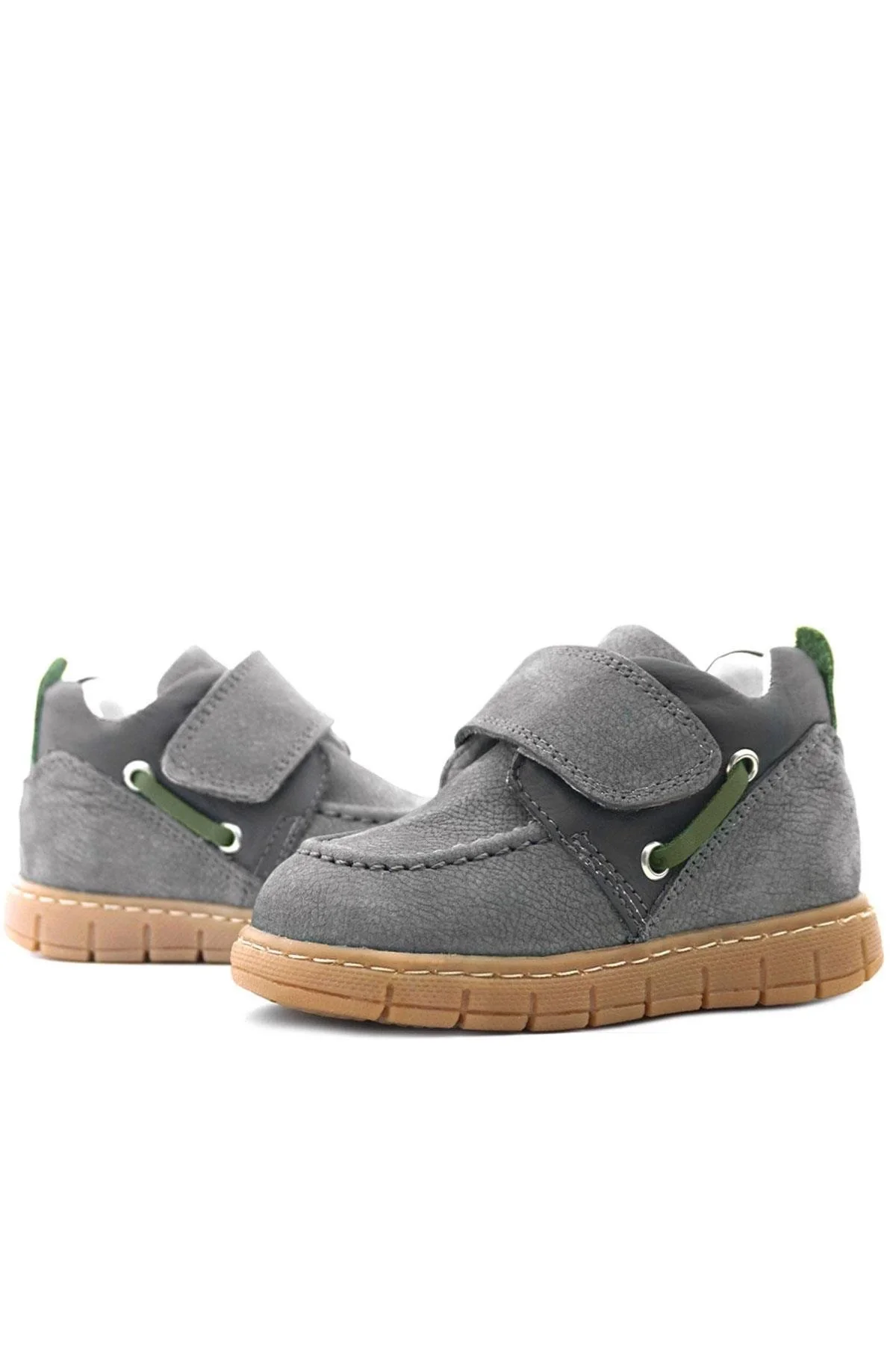 Rakerplus Hakiki Deri Gri Yeşil Cırt Cırtlı Bebek Bot