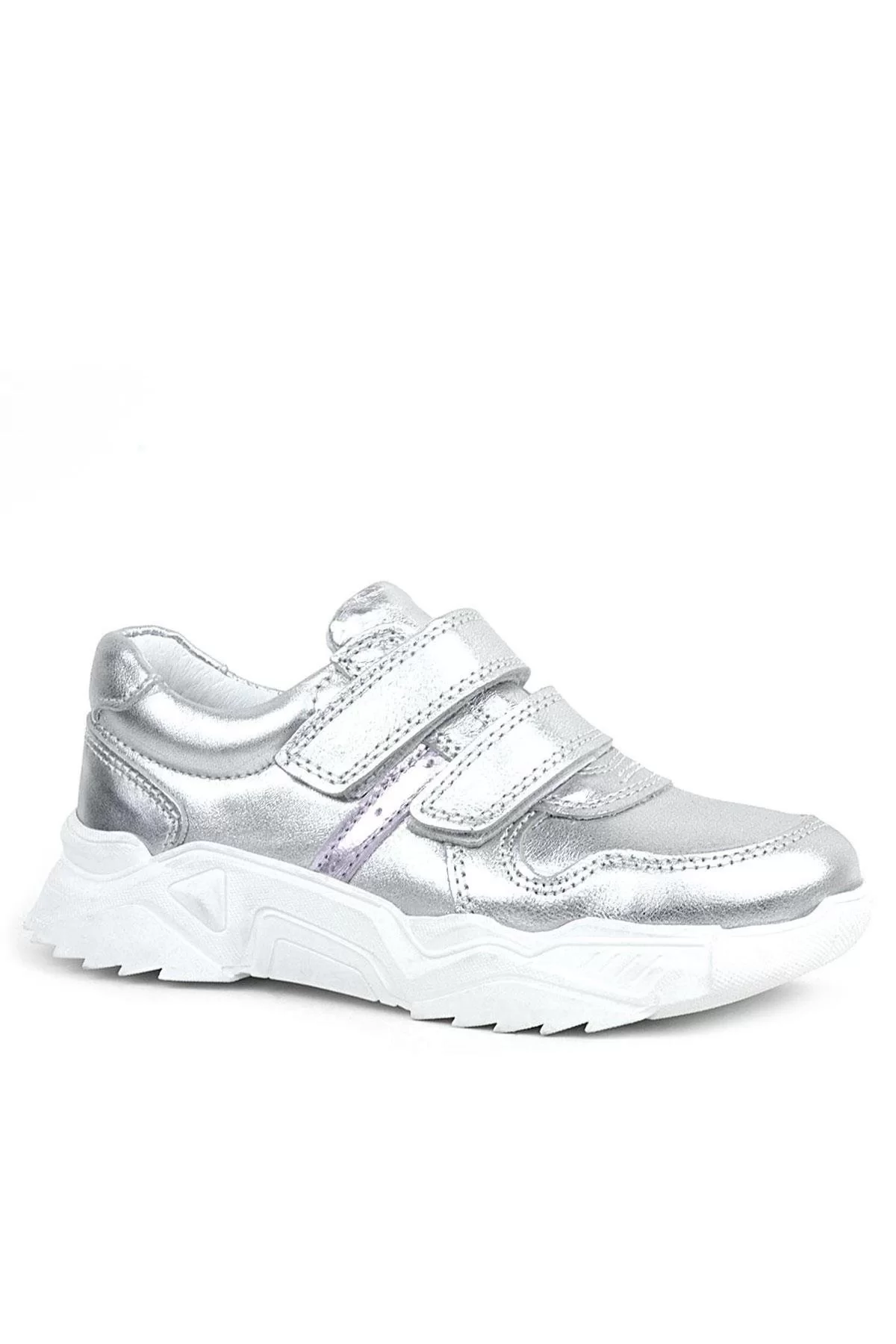 Rakerplus Hakiki Deri Gümüş Beyaz Tabanlı Kız Çocuk Sneakers Ayakkabı