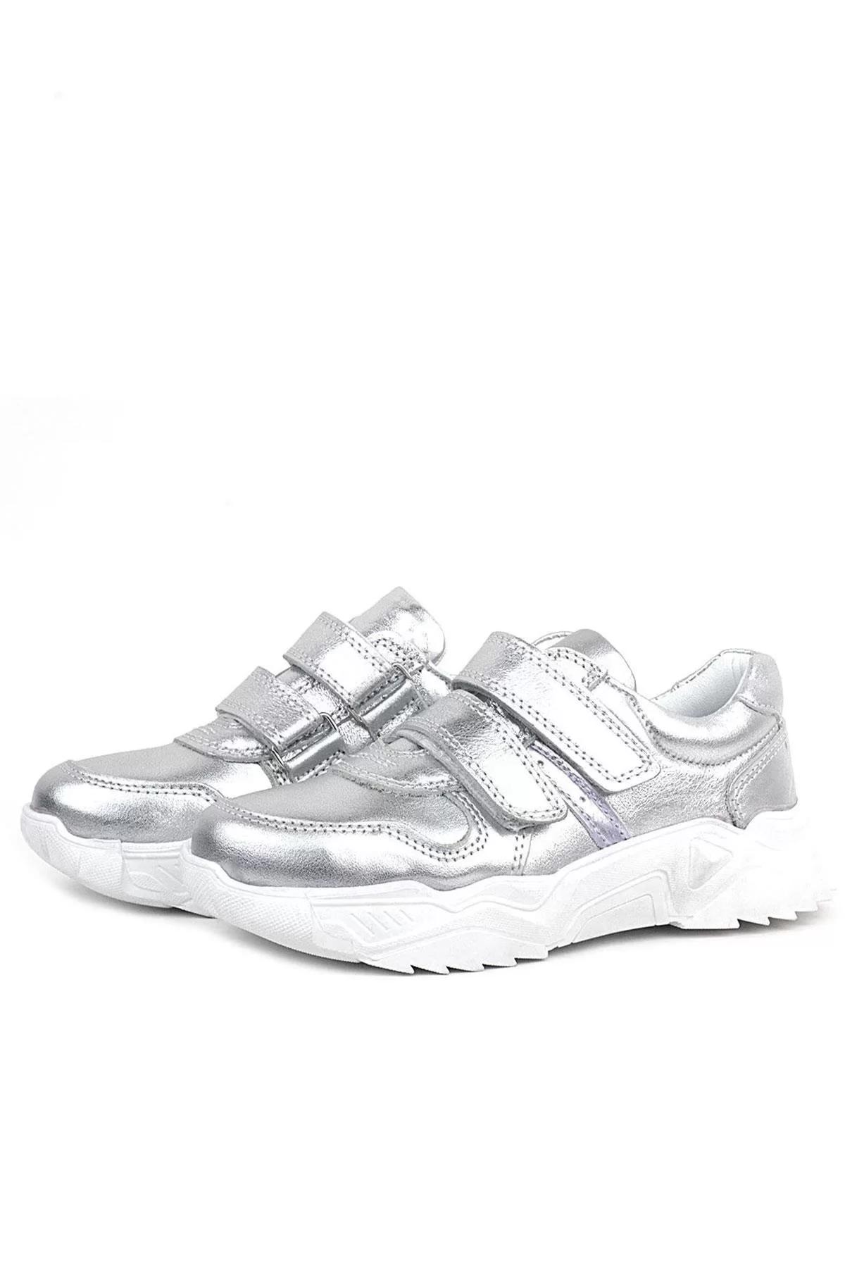 Rakerplus Hakiki Deri Gümüş Beyaz Tabanlı Kız Çocuk Sneakers Ayakkabı