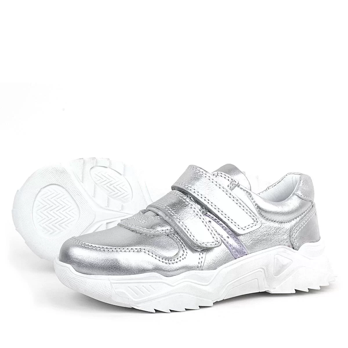 Rakerplus Hakiki Deri Gümüş Beyaz Tabanlı Kız Çocuk Sneakers Ayakkabı