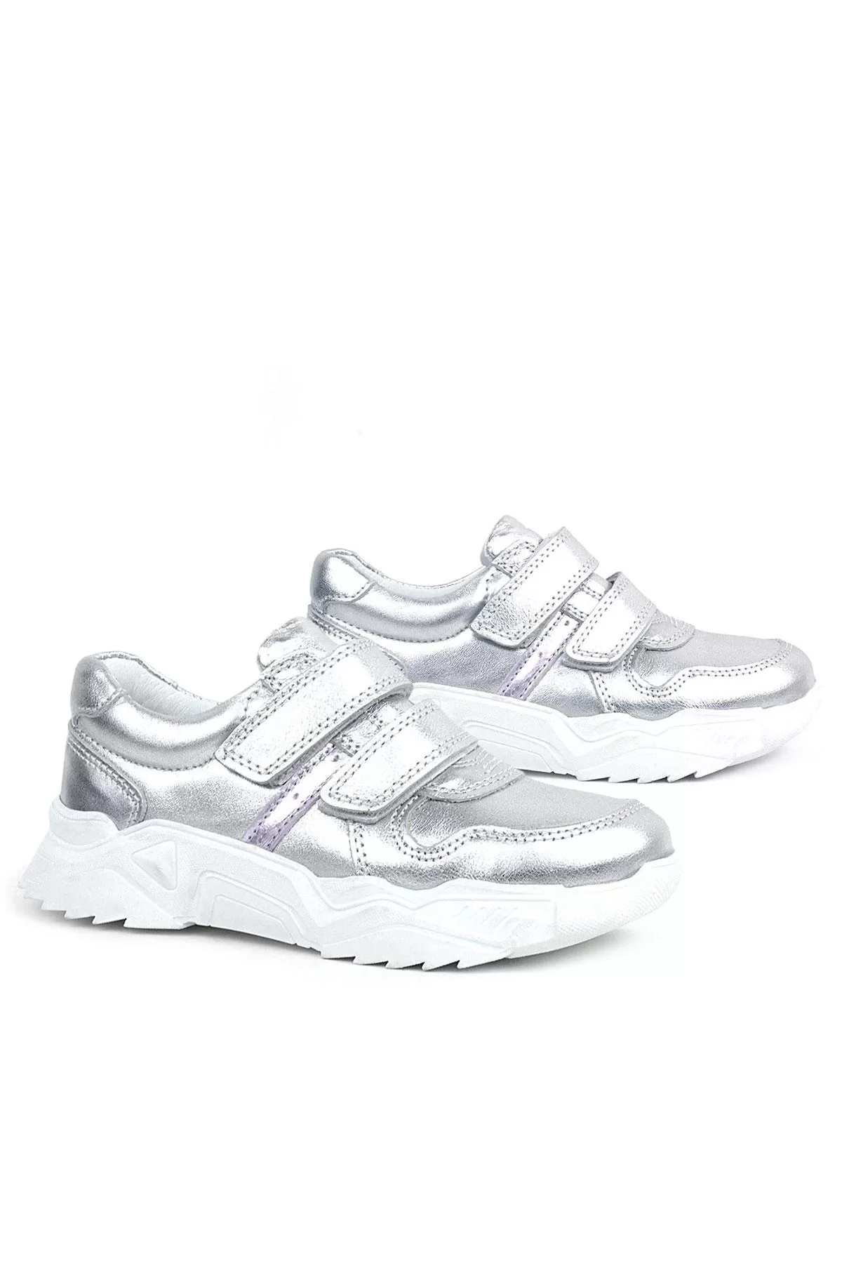 Rakerplus Hakiki Deri Gümüş Beyaz Tabanlı Kız Çocuk Sneakers Ayakkabı