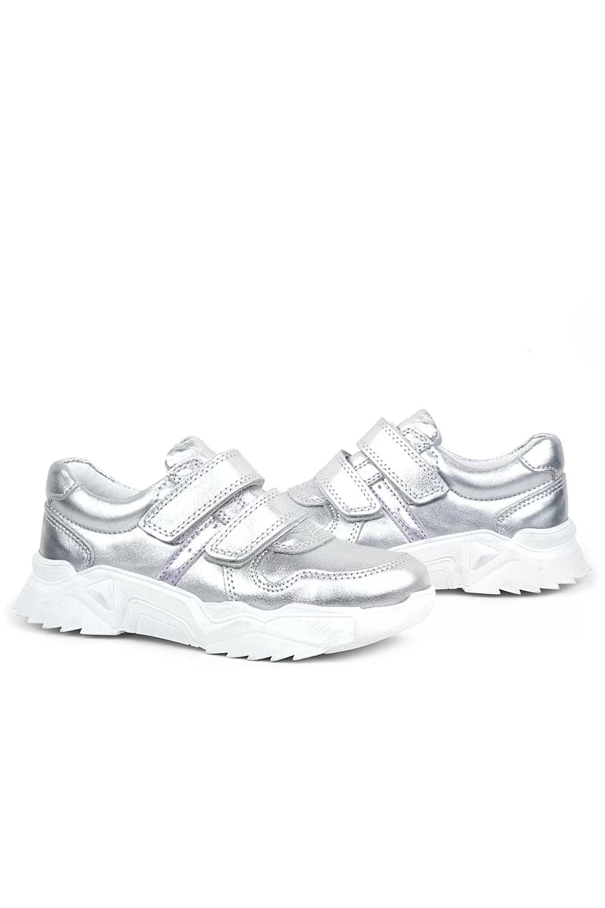 Rakerplus Hakiki Deri Gümüş Beyaz Tabanlı Kız Çocuk Sneakers Ayakkabı