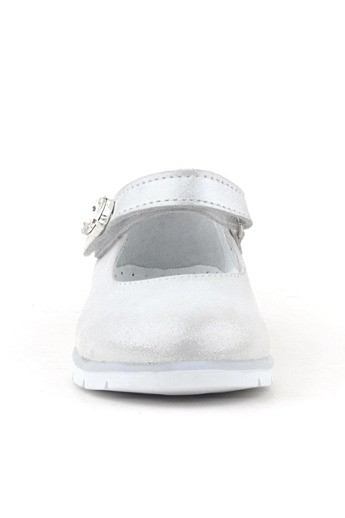 Rakerplus Hakiki Deri Gümüş Cırt Cırtlı Taş Detaylı Kız Çocuk Babet