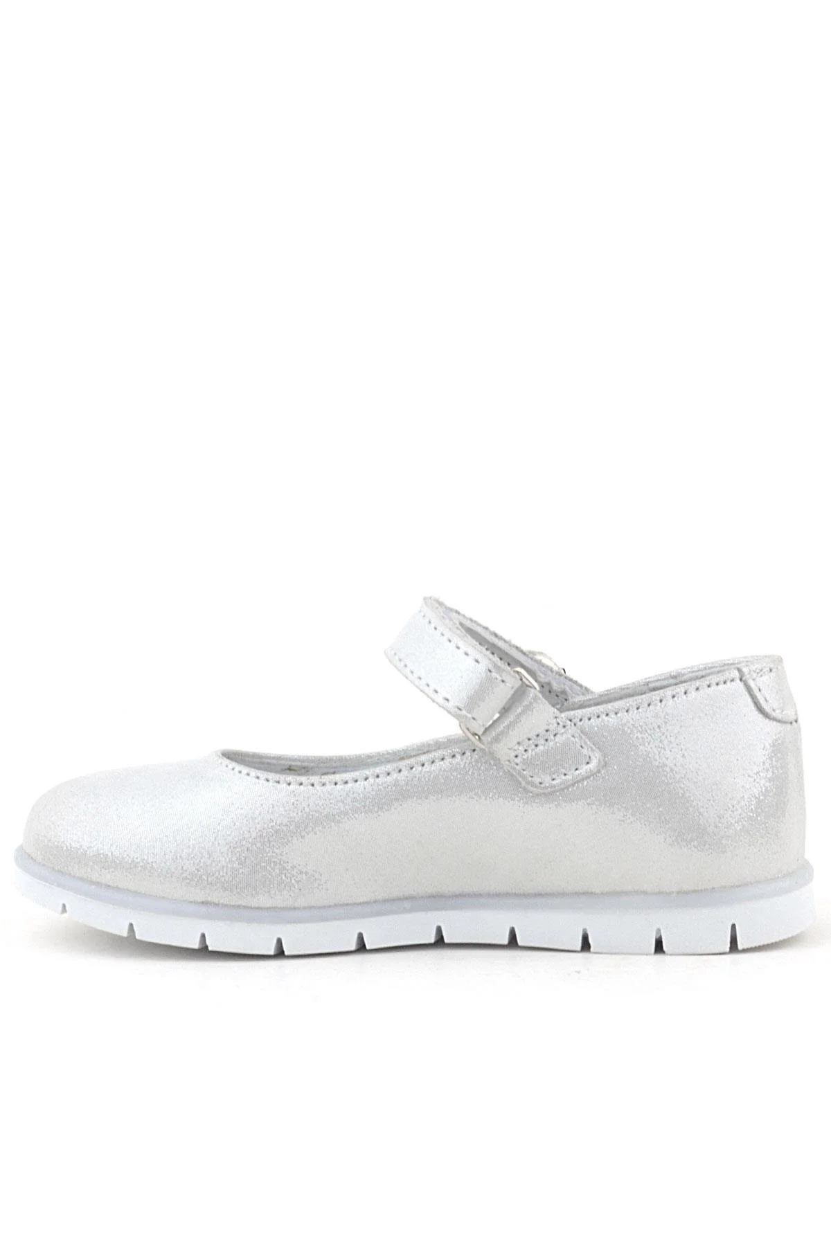 Rakerplus Hakiki Deri Gümüş Cırt Cırtlı Taş Detaylı Kız Çocuk Babet