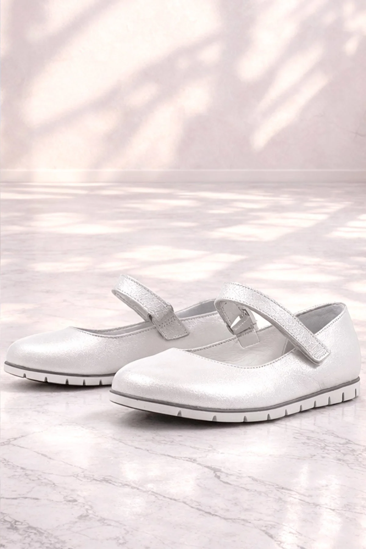 Rakerplus Hakiki Deri Gümüş Cırtlı Kız Çocuk Babet