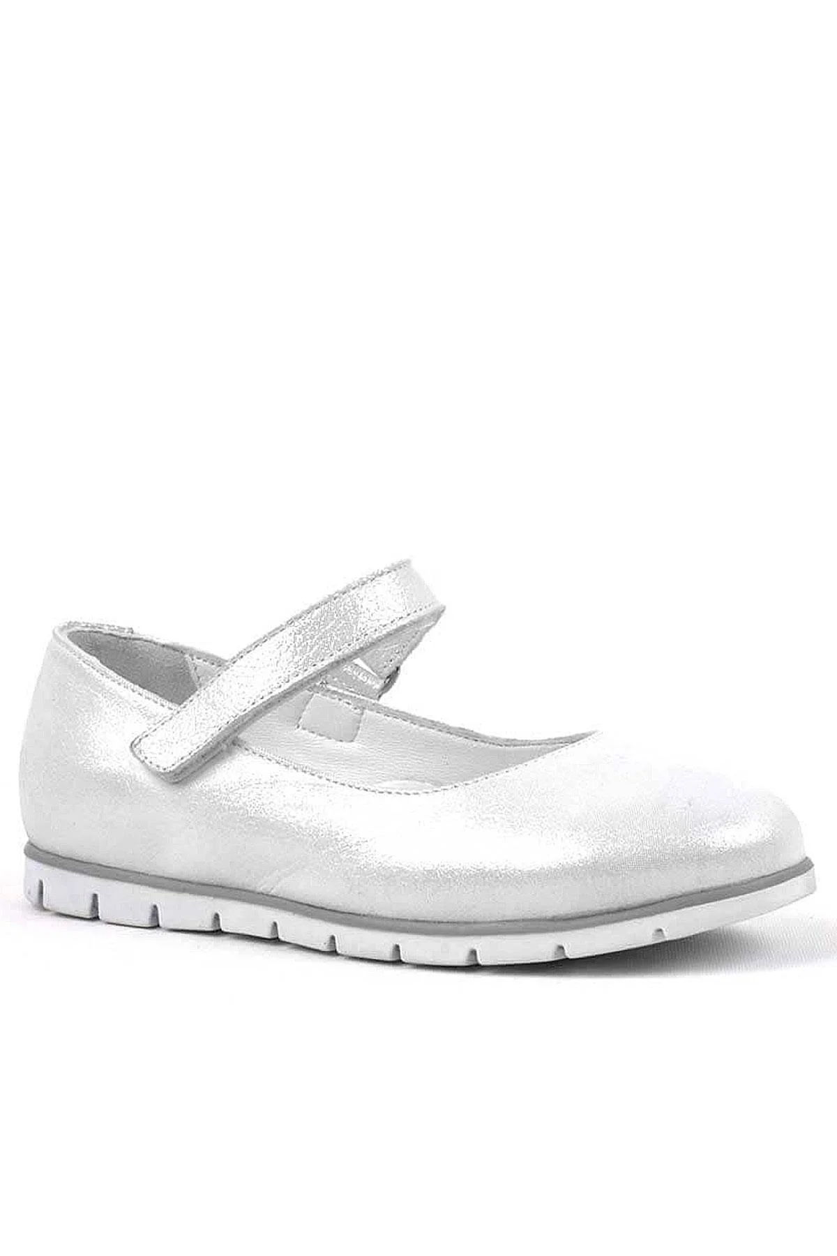 Rakerplus Hakiki Deri Gümüş Cırtlı Kız Çocuk Babet