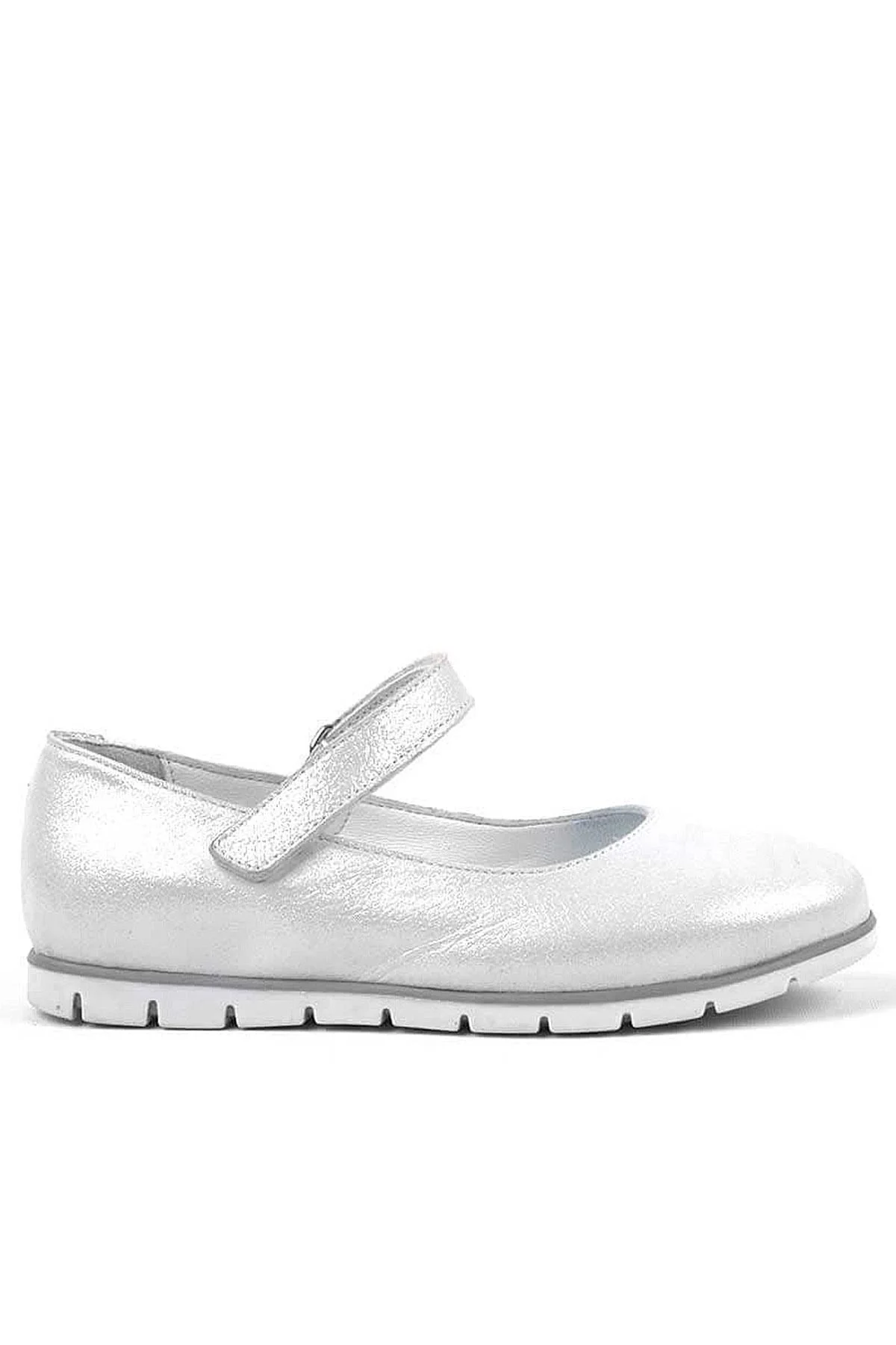 Rakerplus Hakiki Deri Gümüş Cırtlı Kız Çocuk Babet