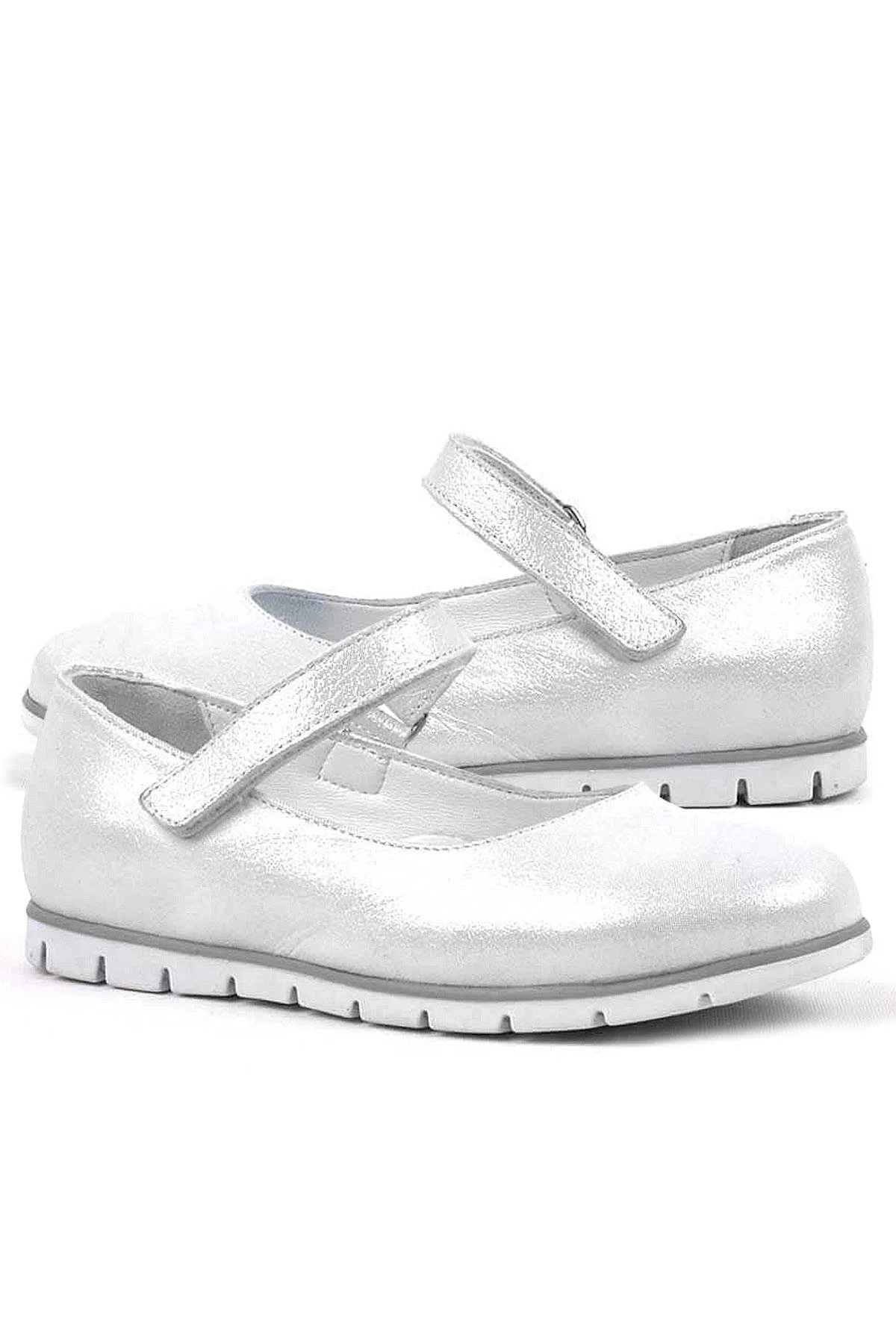 Rakerplus Hakiki Deri Gümüş Cırtlı Kız Çocuk Babet