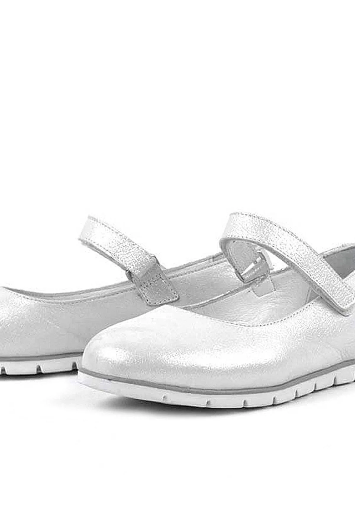 Rakerplus Hakiki Deri Gümüş Cırtlı Kız Çocuk Babet