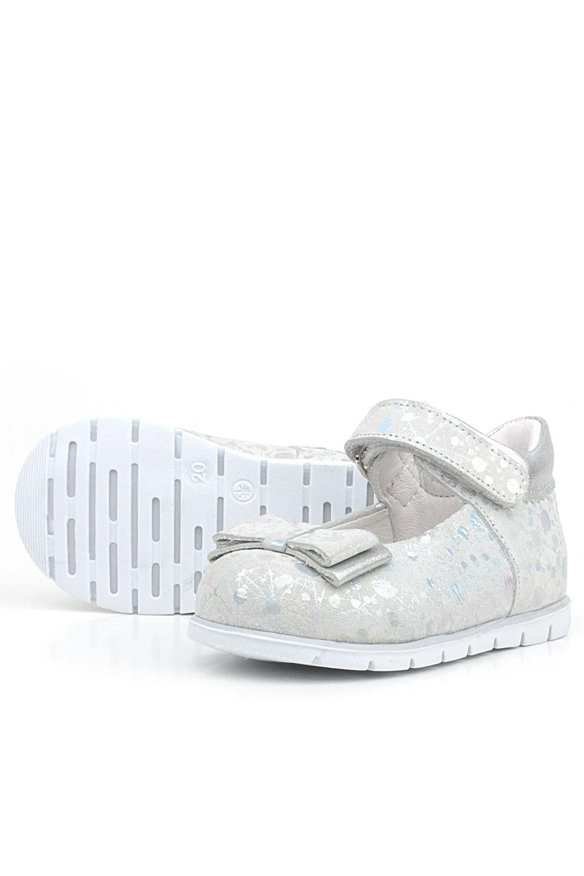 Rakerplus Hakiki Deri Gümüş Desenli Kız Bebek Babet Ayakkabı