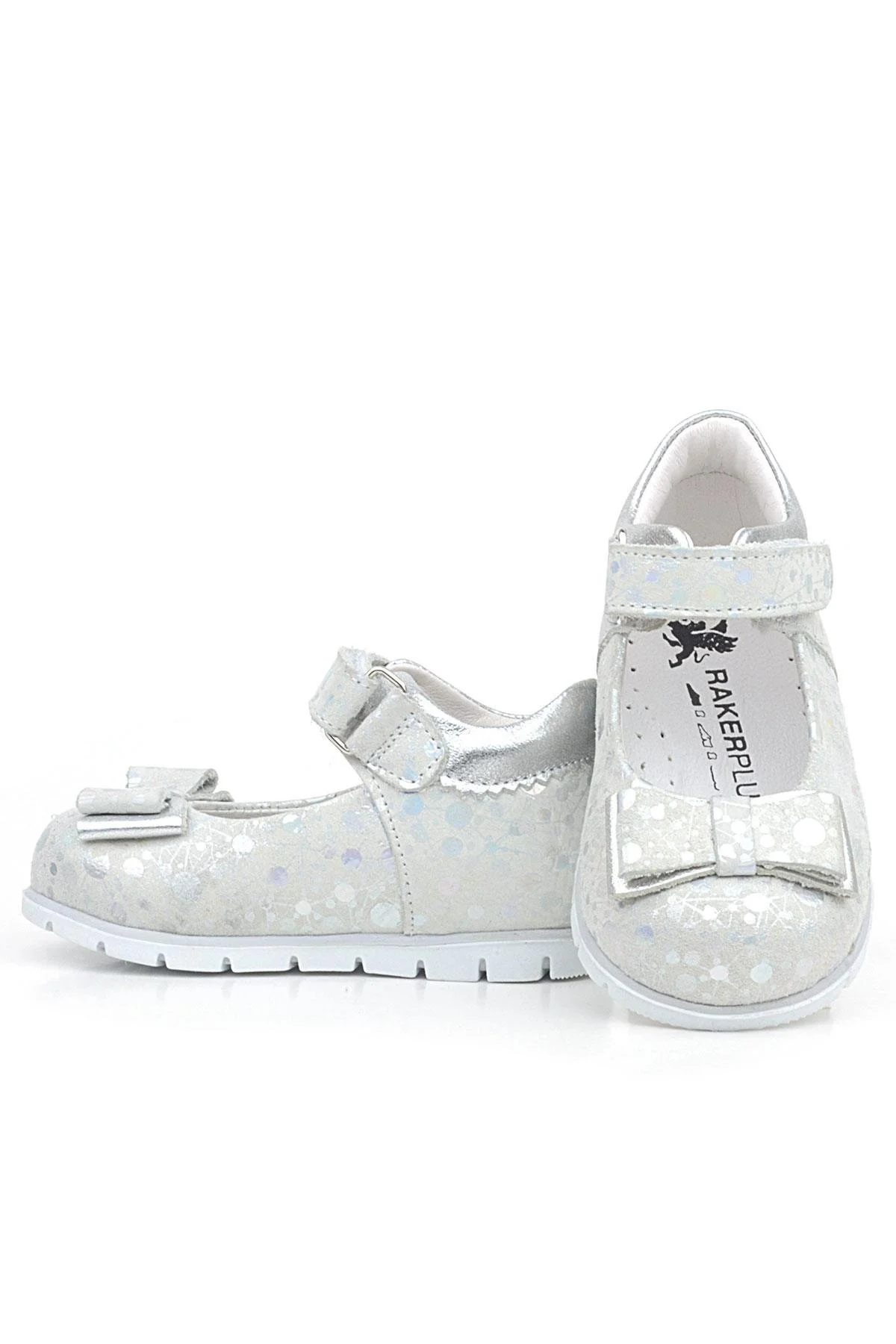 Rakerplus Hakiki Deri Gümüş Desenli Kız Bebek Babet Ayakkabı