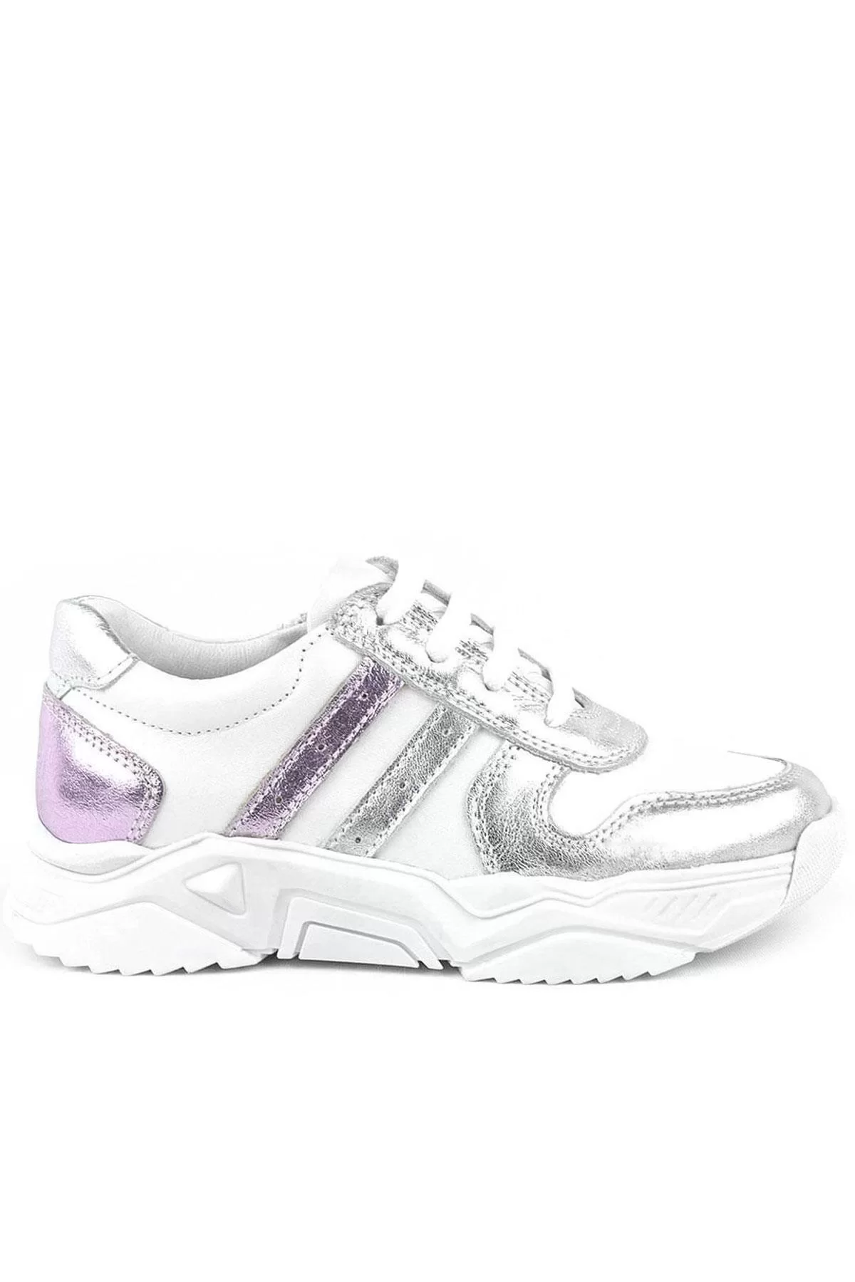 Rakerplus Hakiki Deri Gümüş Pembe Kalın Tabanlı Kız Çocuk Sneakers Ayakkabı