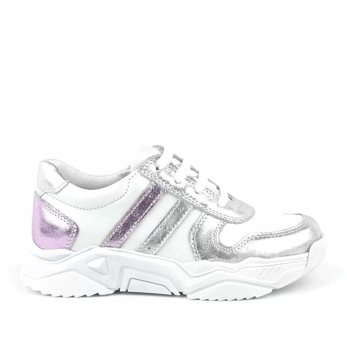 Rakerplus Hakiki Deri Gümüş Pembe Kalın Tabanlı Kız Çocuk Sneakers Ayakkabı