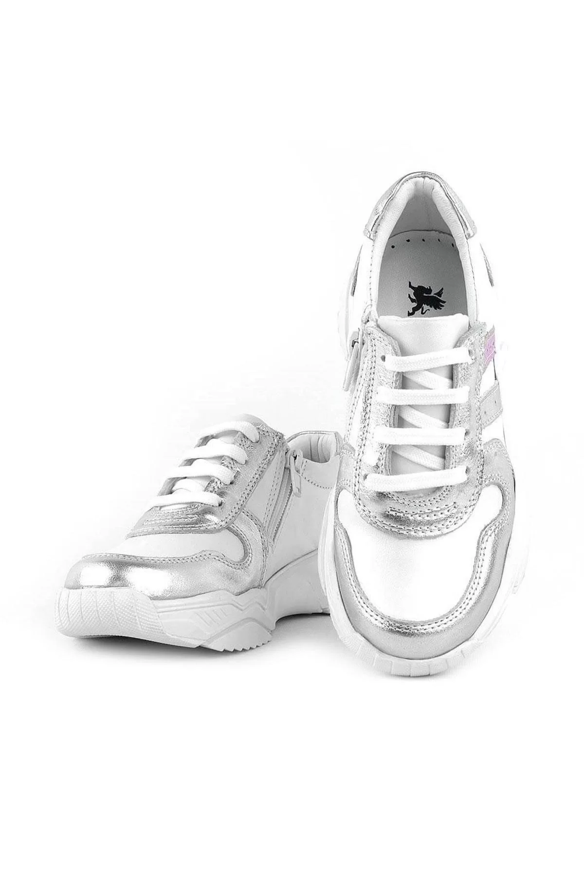 Rakerplus Hakiki Deri Gümüş Pembe Kalın Tabanlı Kız Çocuk Sneakers Ayakkabı