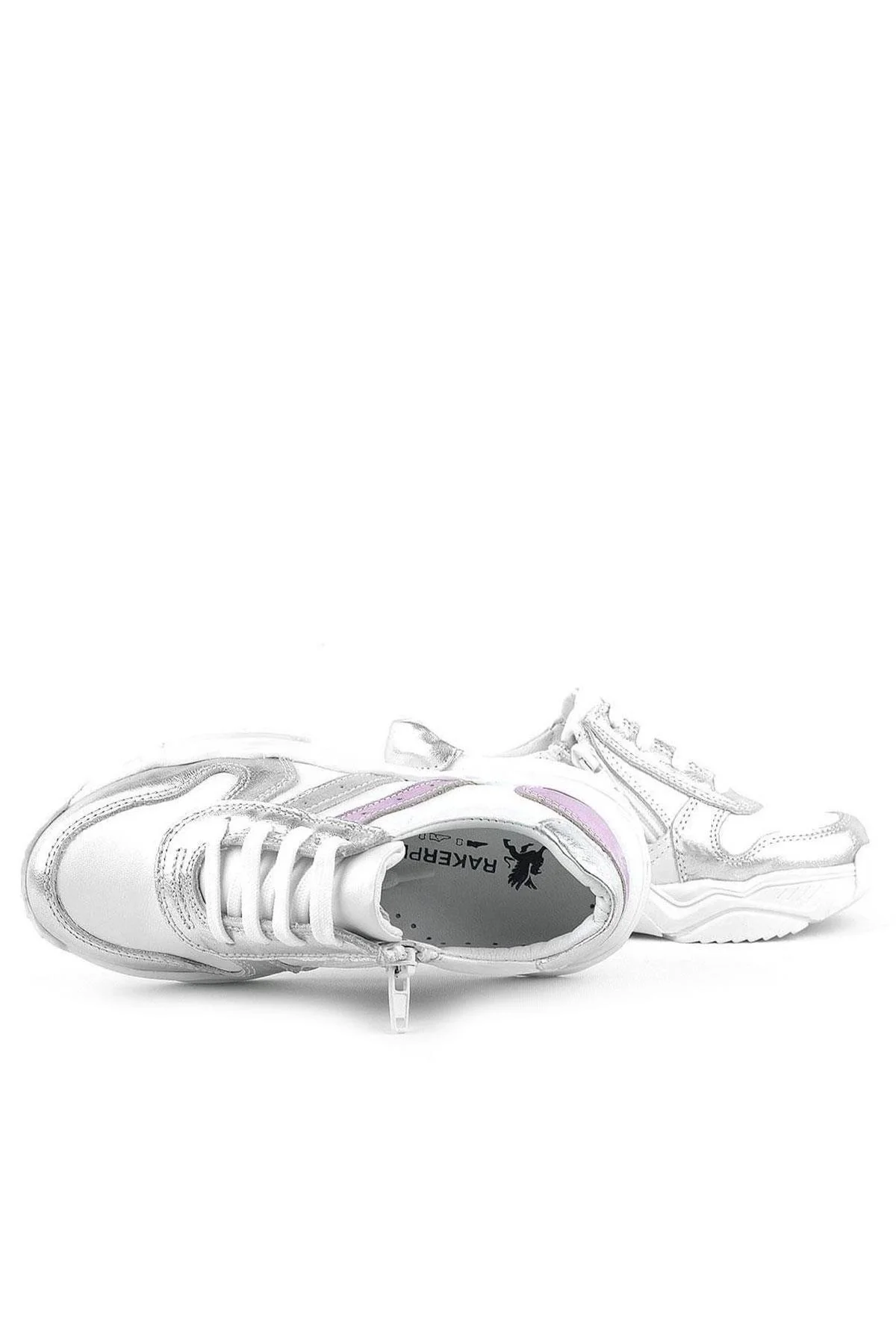 Rakerplus Hakiki Deri Gümüş Pembe Kalın Tabanlı Kız Çocuk Sneakers Ayakkabı