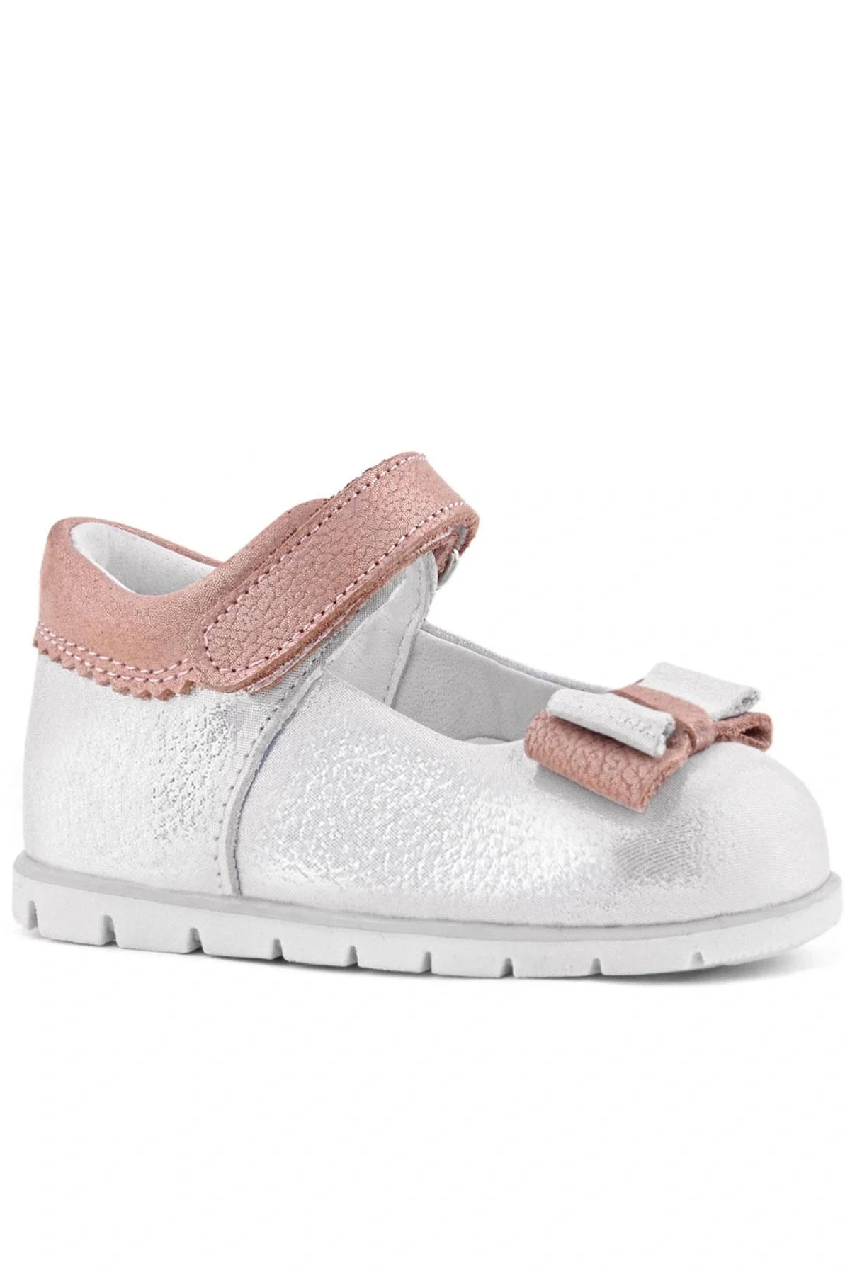 Rakerplus Hakiki Deri Gümüş Pudra Kız Bebek Babet Ayakkabı