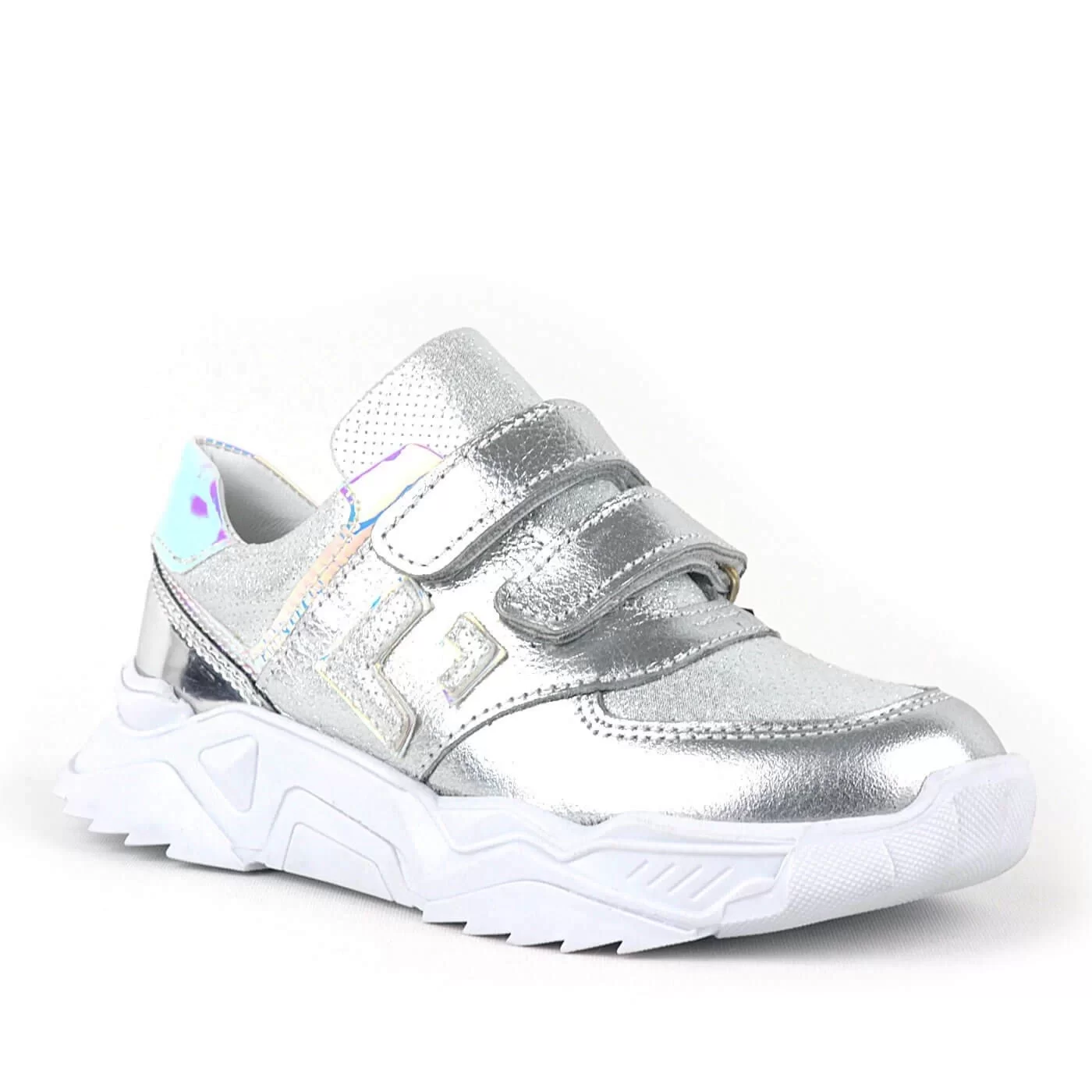 Rakerplus Hakiki Deri Gümüş Renl Cırtlı Kız Çocuk Sneaker Ayakkabı