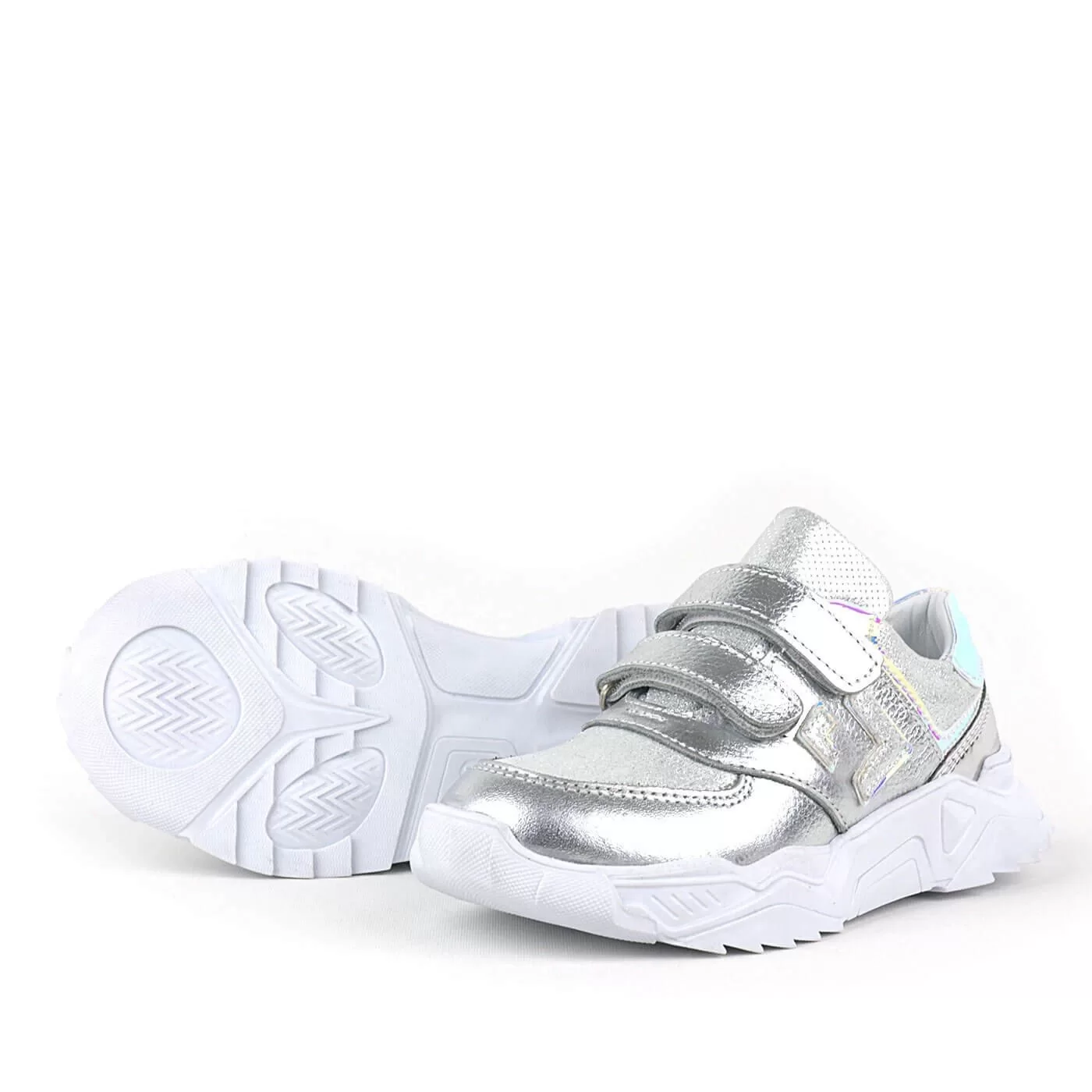 Rakerplus Hakiki Deri Gümüş Renl Cırtlı Kız Çocuk Sneaker Ayakkabı