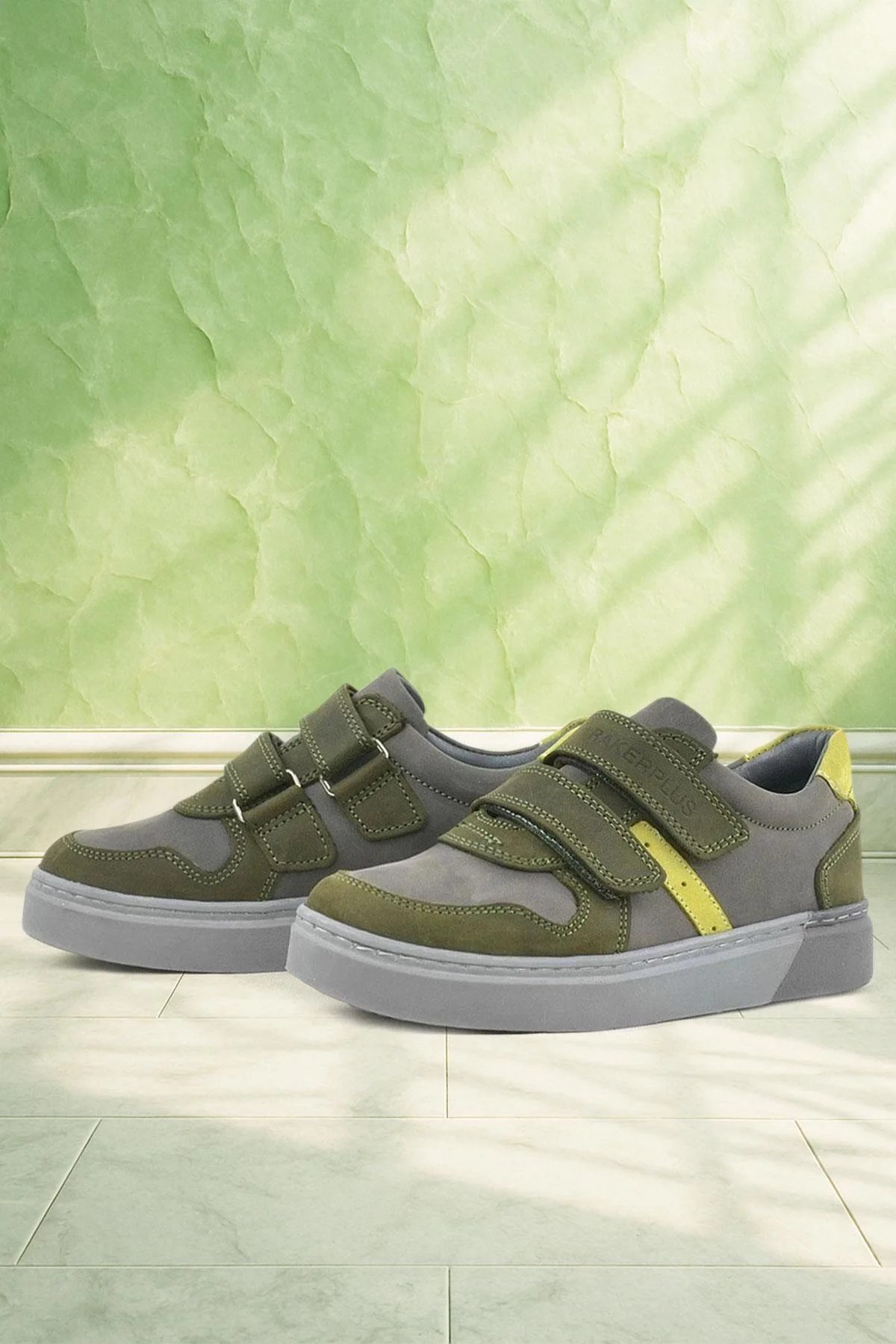 Rakerplus Hakiki Deri Haki Gri Cırtlı Erkek Çocuk Sneaker