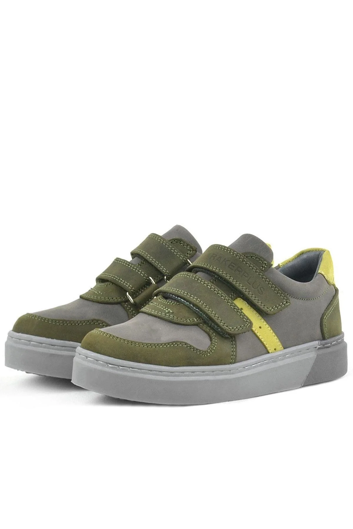 Rakerplus Hakiki Deri Haki Gri Cırtlı Erkek Çocuk Sneaker