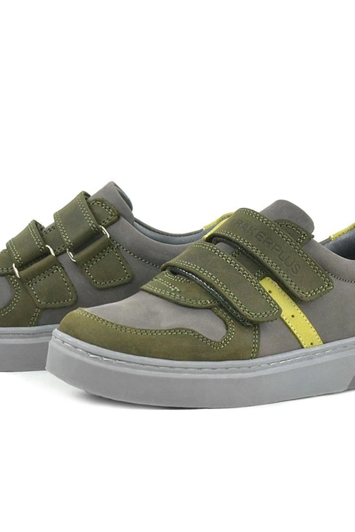 Rakerplus Hakiki Deri Haki Gri Cırtlı Erkek Çocuk Sneaker