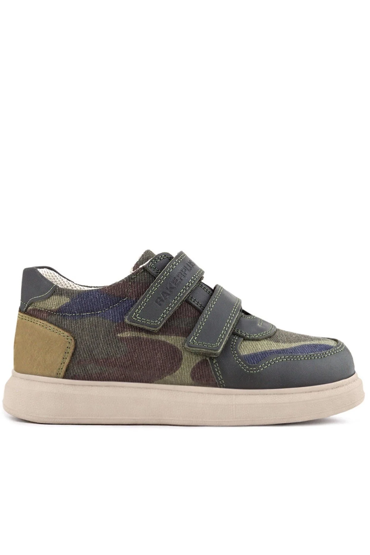 Rakerplus Hakiki Deri Haki Kamuflaj Desenli Cırtlı Hafif Tabanlı Erkek Çocuk Spor Ayakkabı