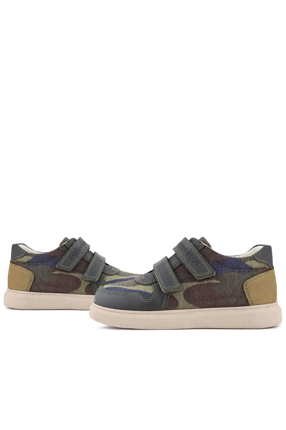 Rakerplus Hakiki Deri Haki Kamuflaj Desenli Cırtlı Hafif Tabanlı Erkek Çocuk Spor Ayakkabı