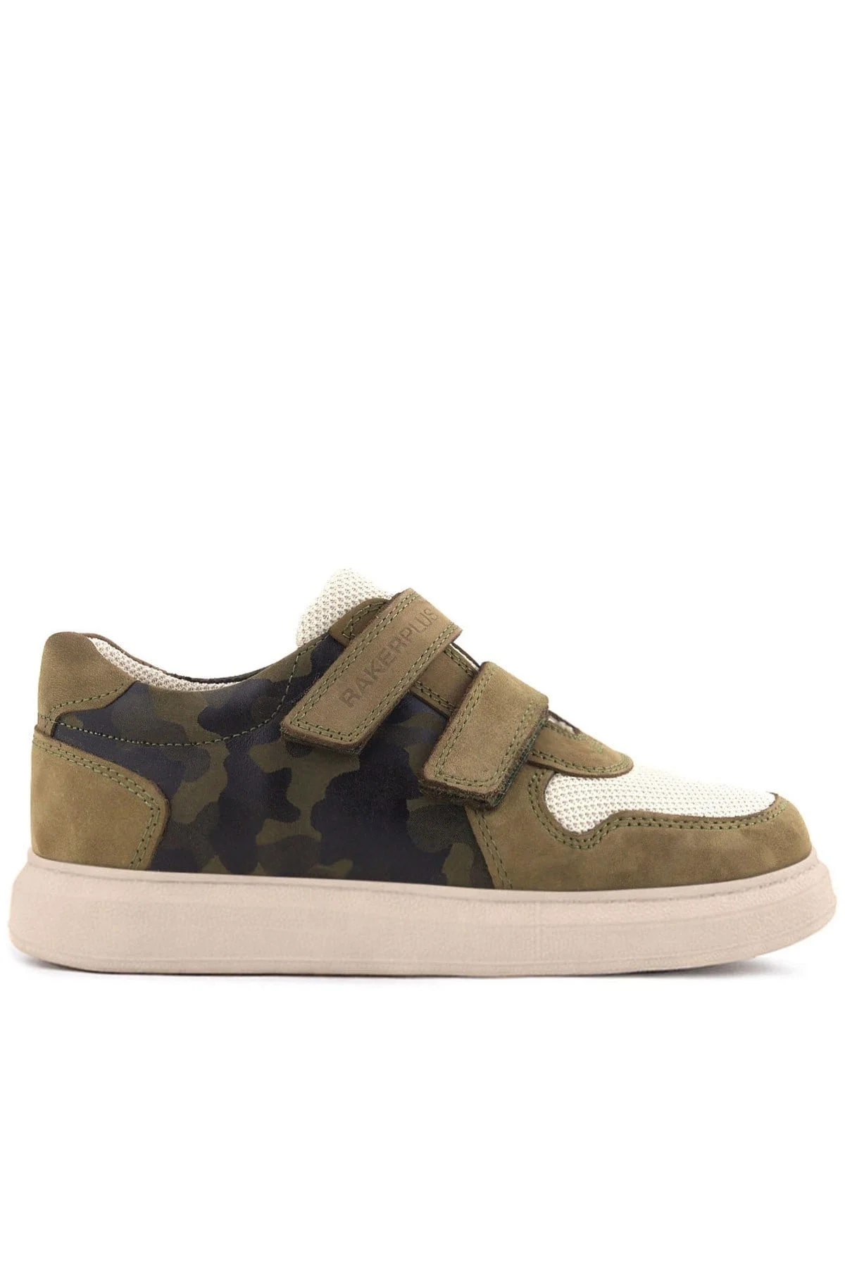 Rakerplus Hakiki Deri Haki Yeşil Cırtlı Hafif Tabanlı Erkek Çocuk Spor Ayakkabı