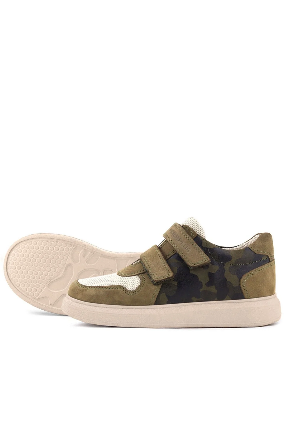 Rakerplus Hakiki Deri Haki Yeşil Cırtlı Hafif Tabanlı Erkek Çocuk Spor Ayakkabı