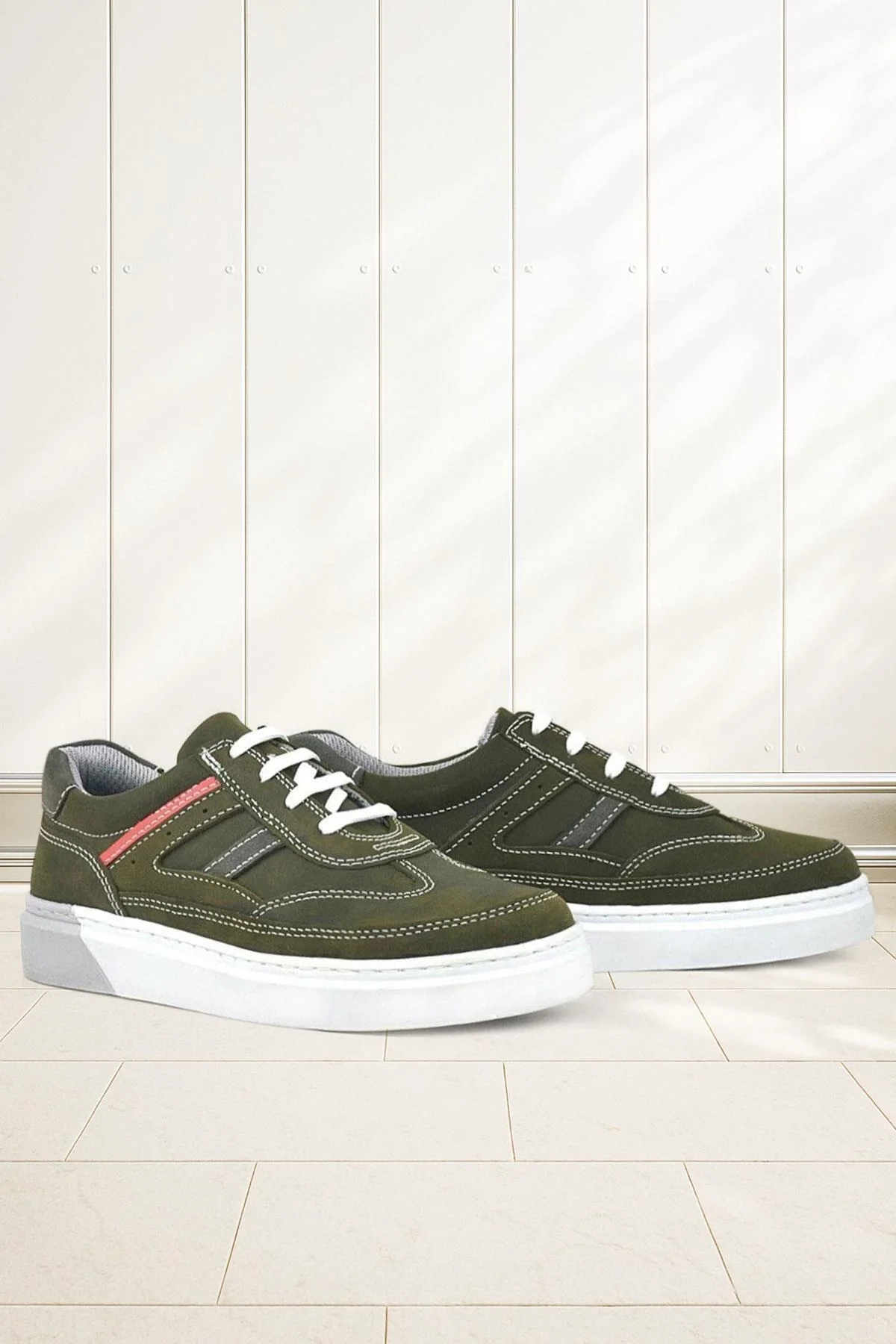 Rakerplus Hakiki Deri Haki Yeşil Çocuk Günlük Spor Okul Ayakkabı