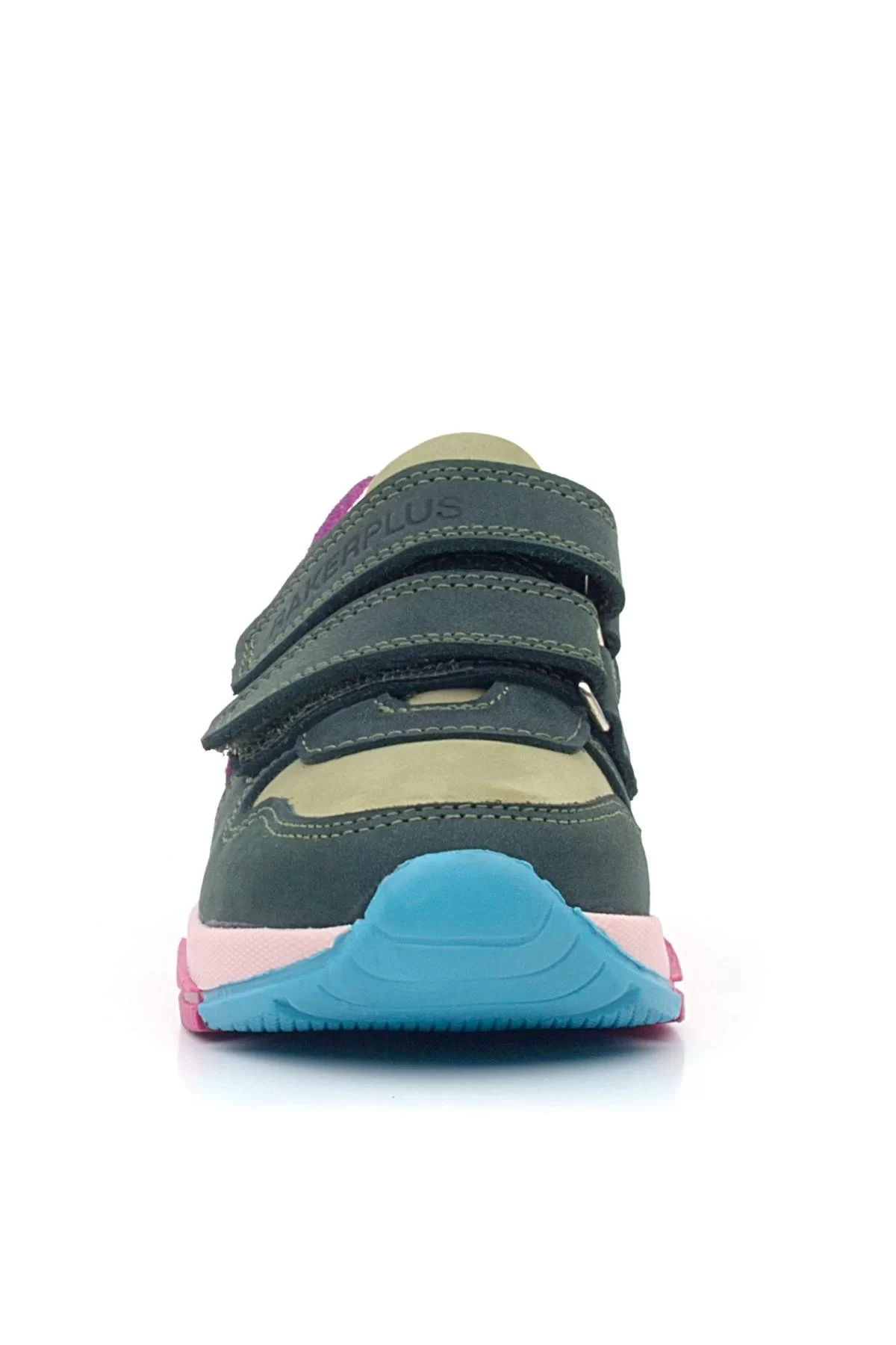 Rakerplus Hakiki Deri Haki Yeşil Fuşya Çocuk Cırtlı Sneakers Spor Ayakkabı