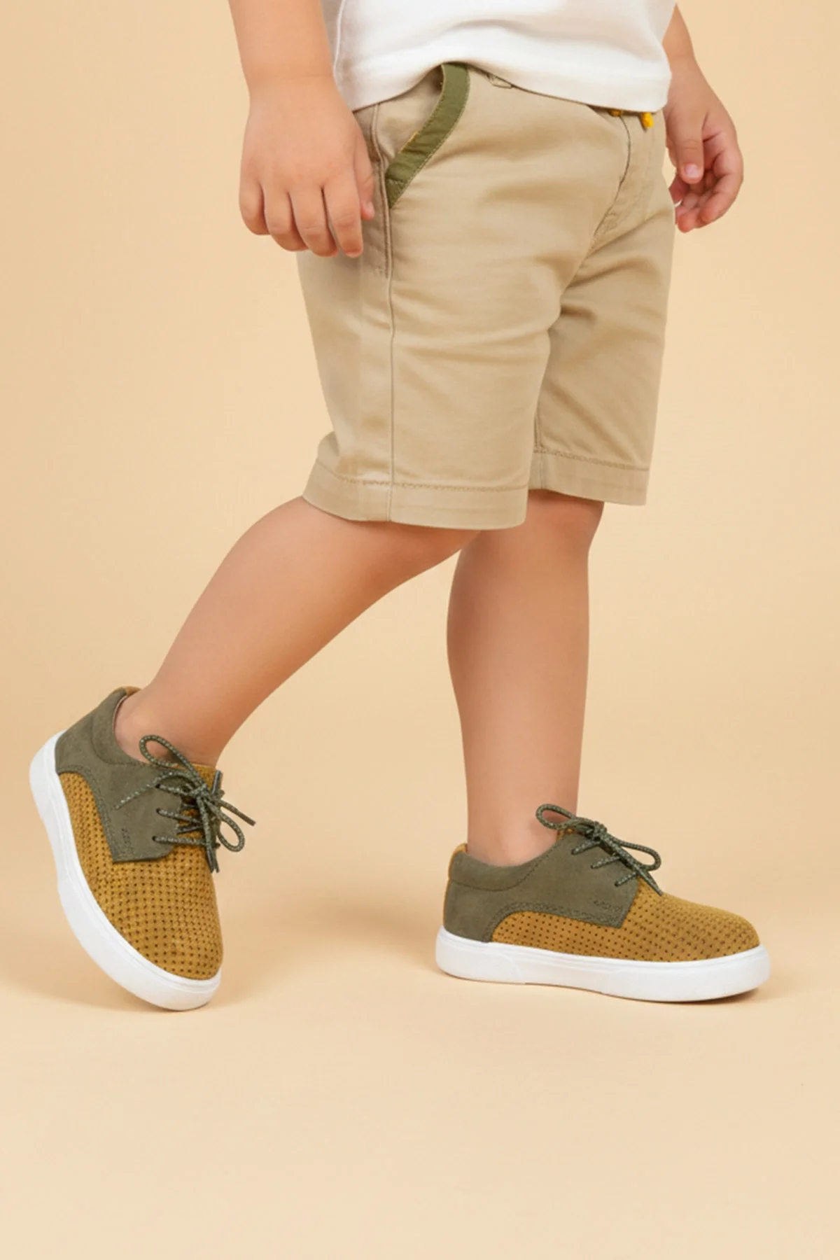 Rakerplus Hakiki Deri Hardal Sarı Haki Lastikli Erkek Çocuk Günlük Ayakkabı