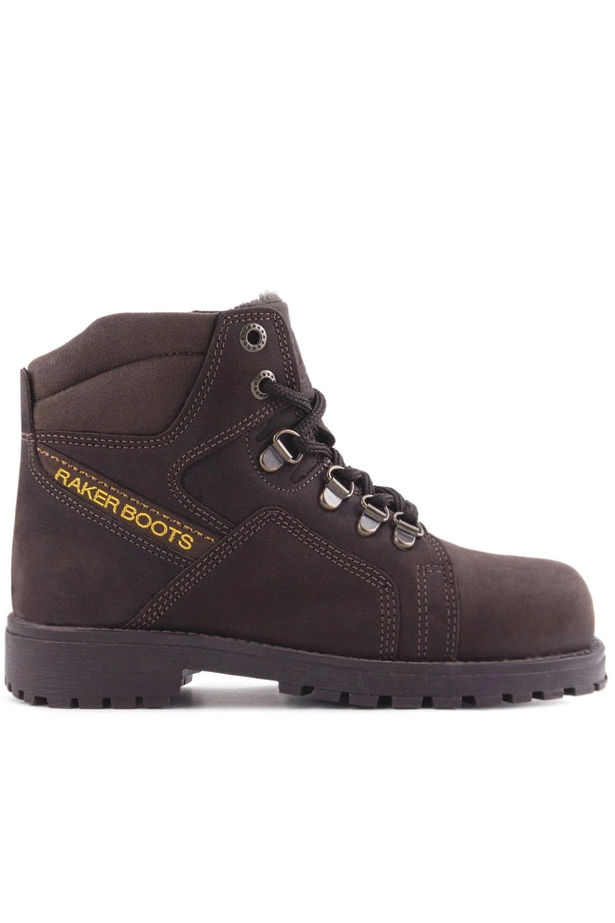 Rakerplus Hakiki Deri Kahve Nubuk Fermuarlı Kürklü Çocuk Bot