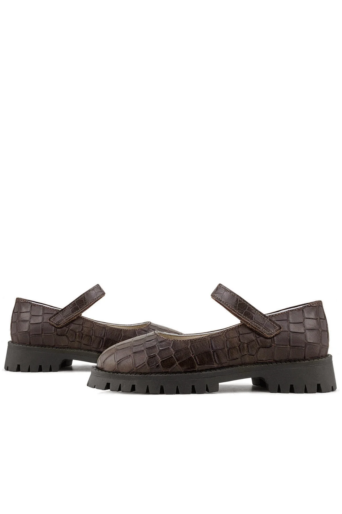 Rakerplus Hakiki Deri Kahverengi Desenli Cırtlı Kalın Tabanlı Kız Çocuk Ayakkabısı