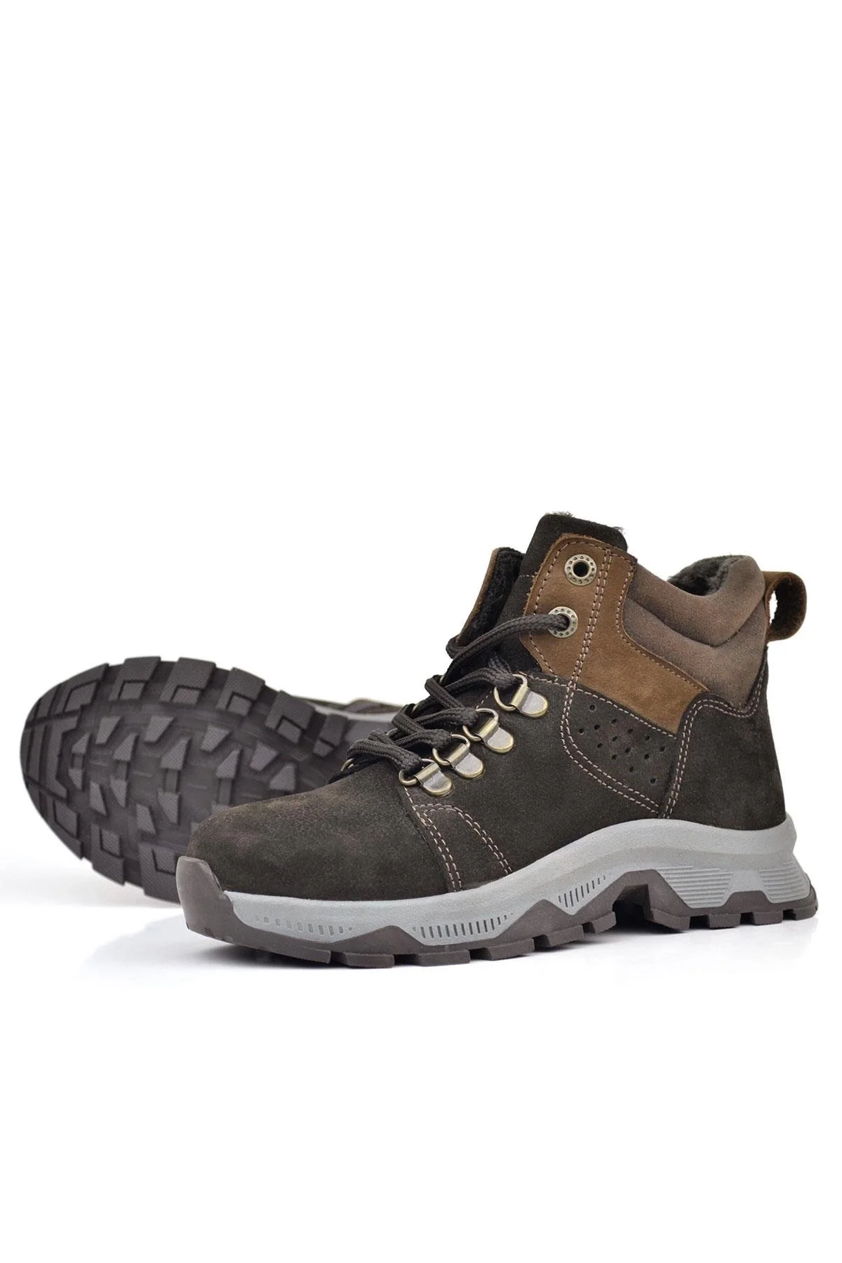 Rakerplus Hakiki Deri Kahverengi Fermuarlı Trekking Çocuk Bot
