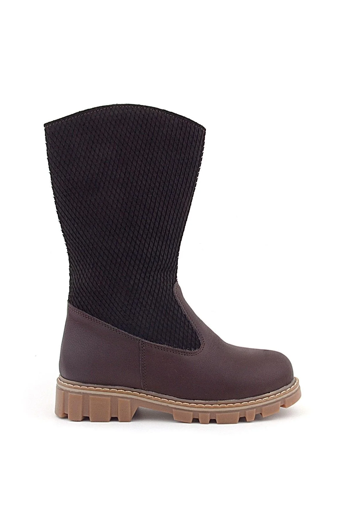 Rakerplus Hakiki Deri Kahverengi Fermuarlı Uzun Kız Çocuk Çizme