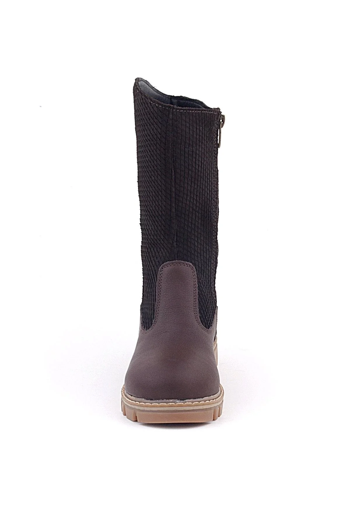 Rakerplus Hakiki Deri Kahverengi Fermuarlı Uzun Kız Çocuk Çizme