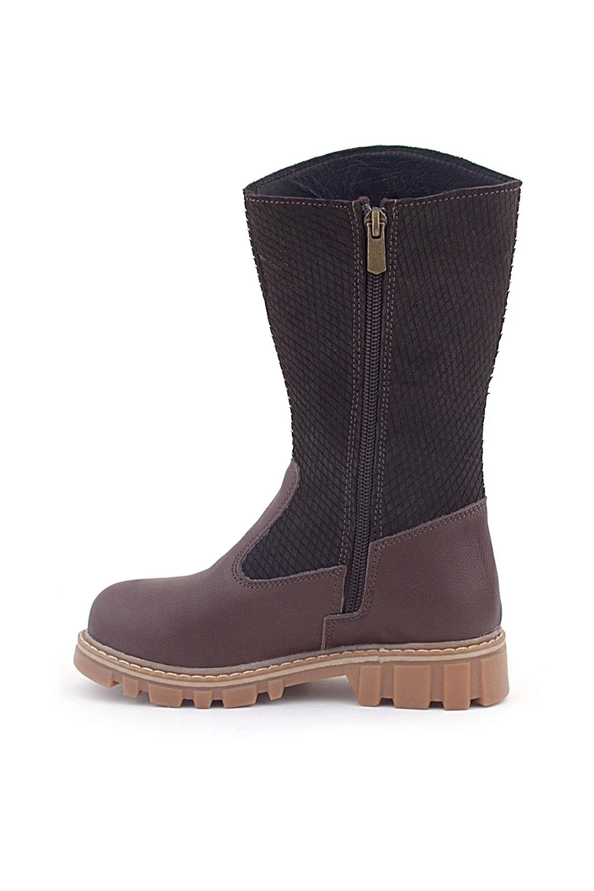 Rakerplus Hakiki Deri Kahverengi Fermuarlı Uzun Kız Çocuk Çizme