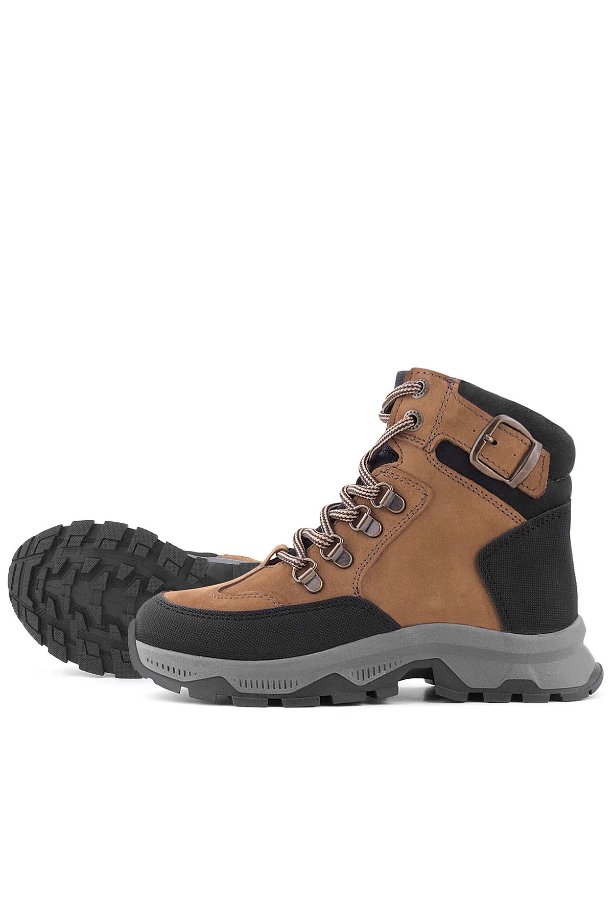 Rakerplus Hakiki Deri Kahverengi Siyah Bağcıklı Fermuarlı Trekking Çocuk Bot