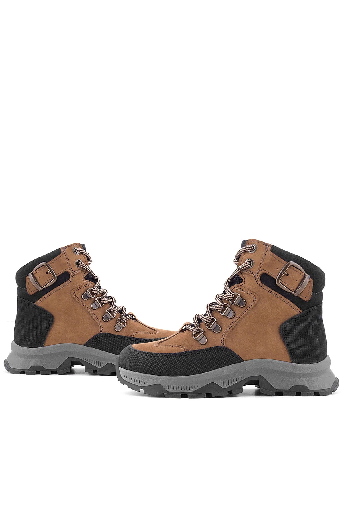 Rakerplus Hakiki Deri Kahverengi Siyah Bağcıklı Fermuarlı Trekking Çocuk Bot