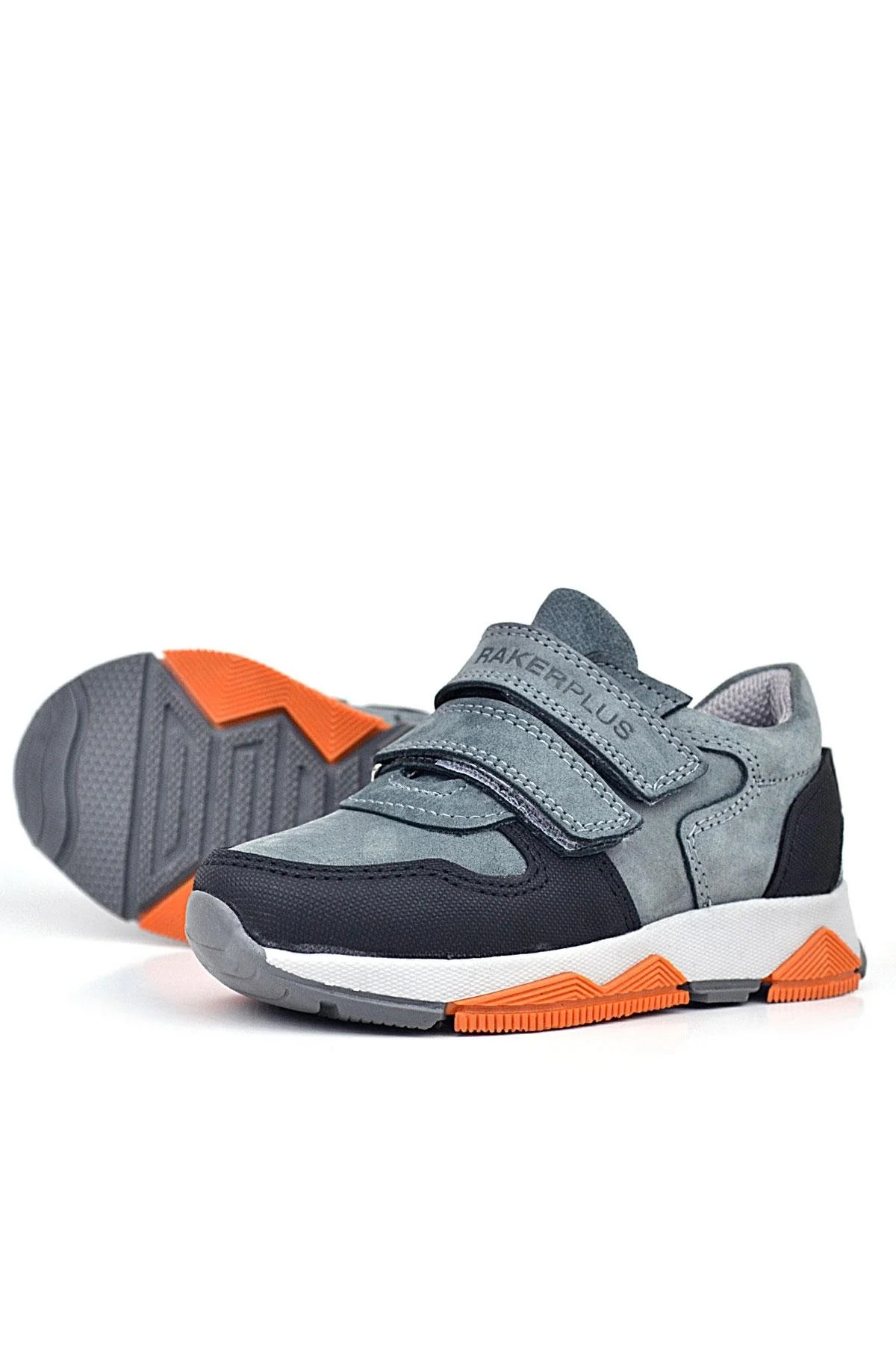 Rakerplus Hakiki Deri Koyu Gri Çocuk Cırtlı Sneakers Spor Ayakkabı