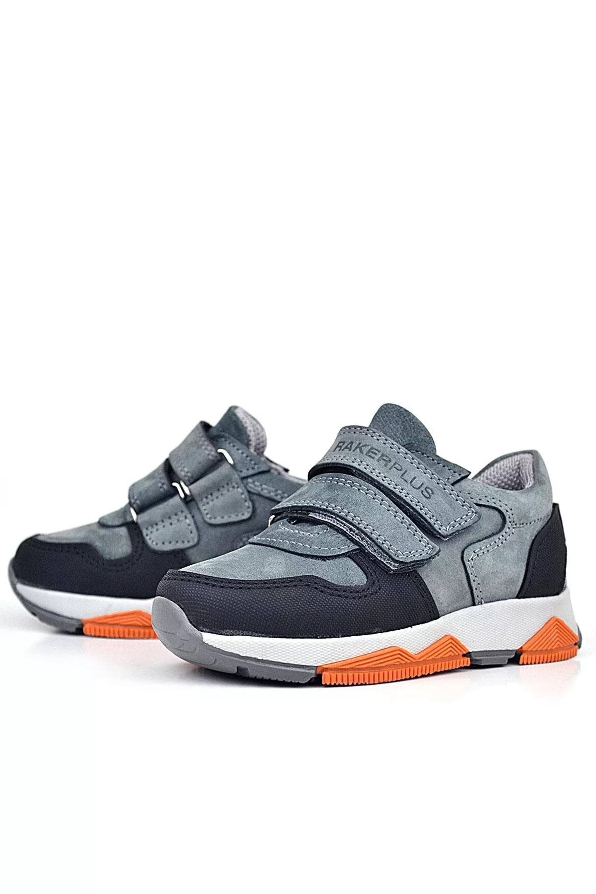 Rakerplus Hakiki Deri Koyu Gri Çocuk Cırtlı Sneakers Spor Ayakkabı
