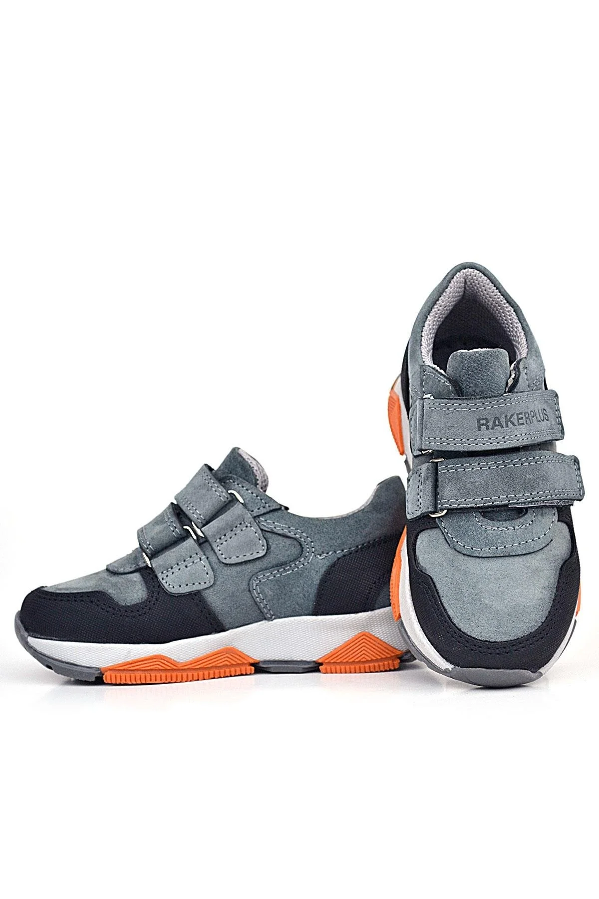 Rakerplus Hakiki Deri Koyu Gri Çocuk Cırtlı Sneakers Spor Ayakkabı