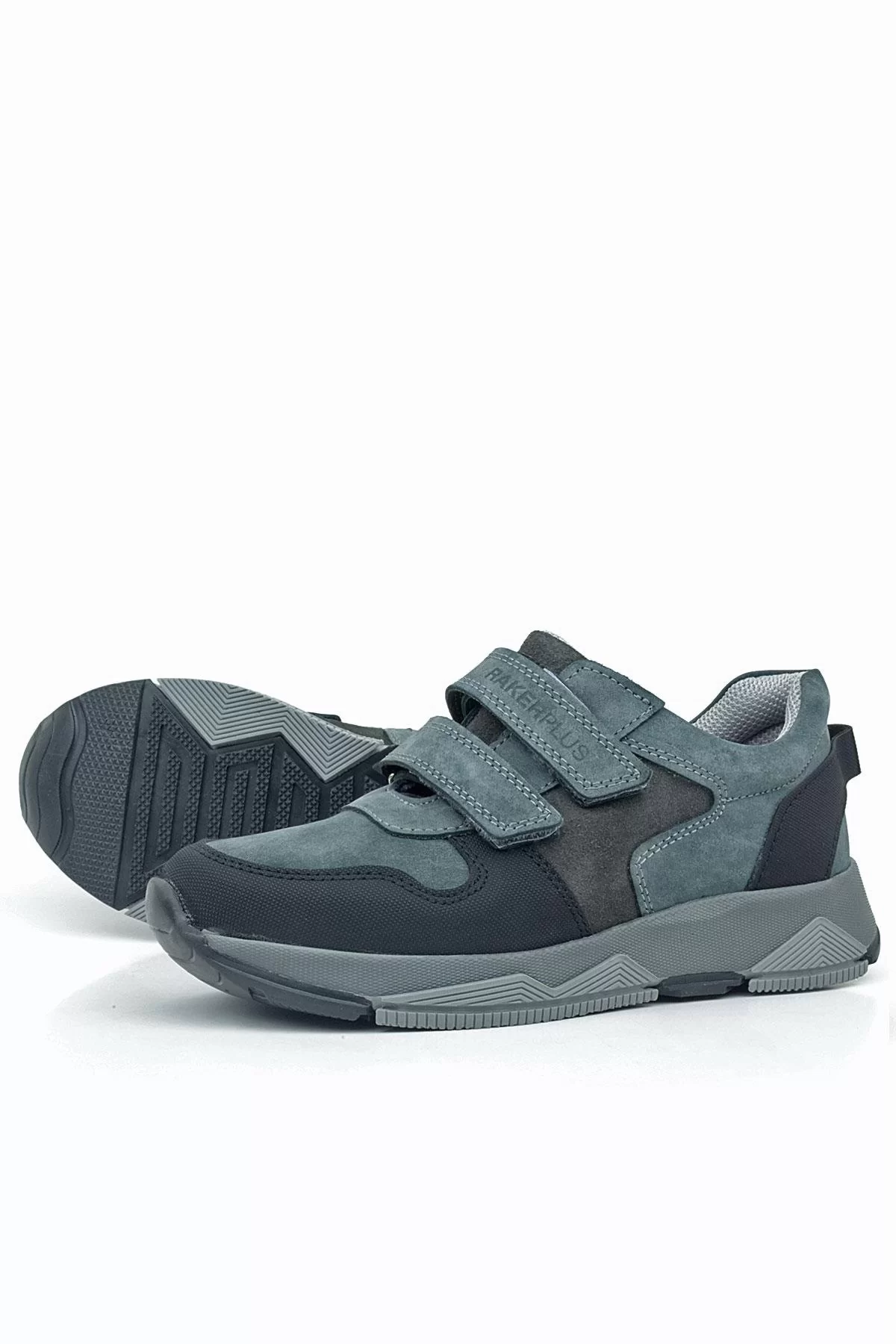 Rakerplus Hakiki Deri Koyu Gri Siyah Çocuk Cırtlı Sneakers Spor Ayakkabı