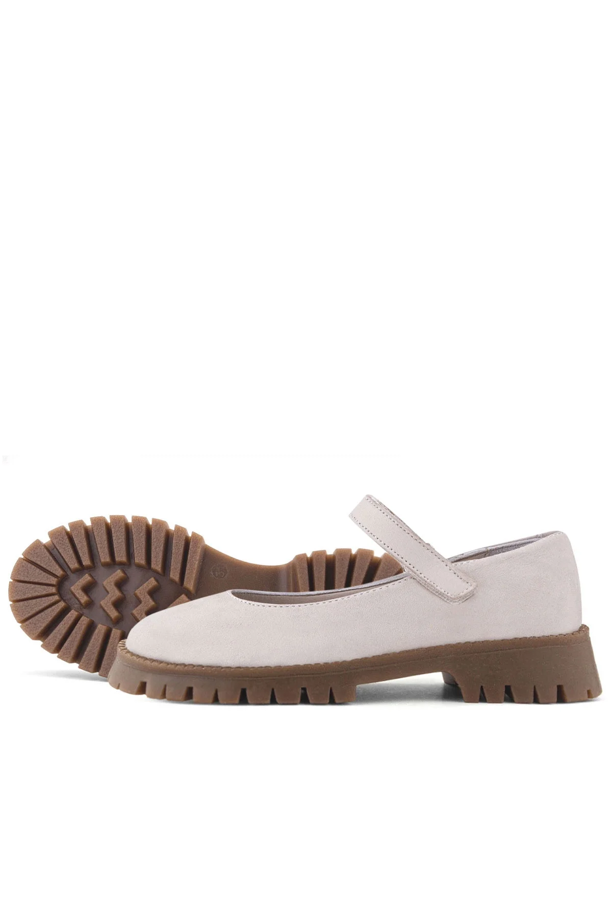 Rakerplus Hakiki Deri Krem Nubuk Cırtlı Kalın Tabanlı Kız Çocuk Okul Ayakkabısı